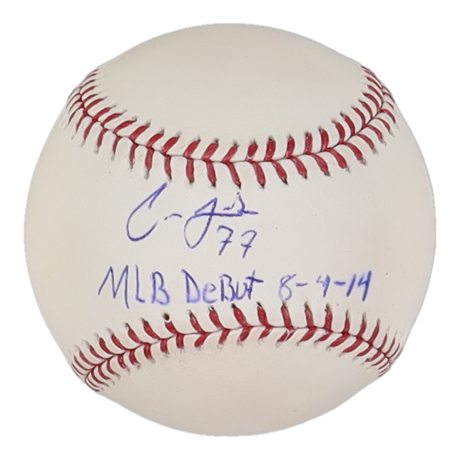 Carlos Frias Signed OML Baseball Inscribed "MLB Debut 8-4-14" (JSA) at PristineAuction.com Carlos Frias Signed OML Baseball Inscribed "MLB Debut 8-4-14" (JSA) at PristineAuction.com