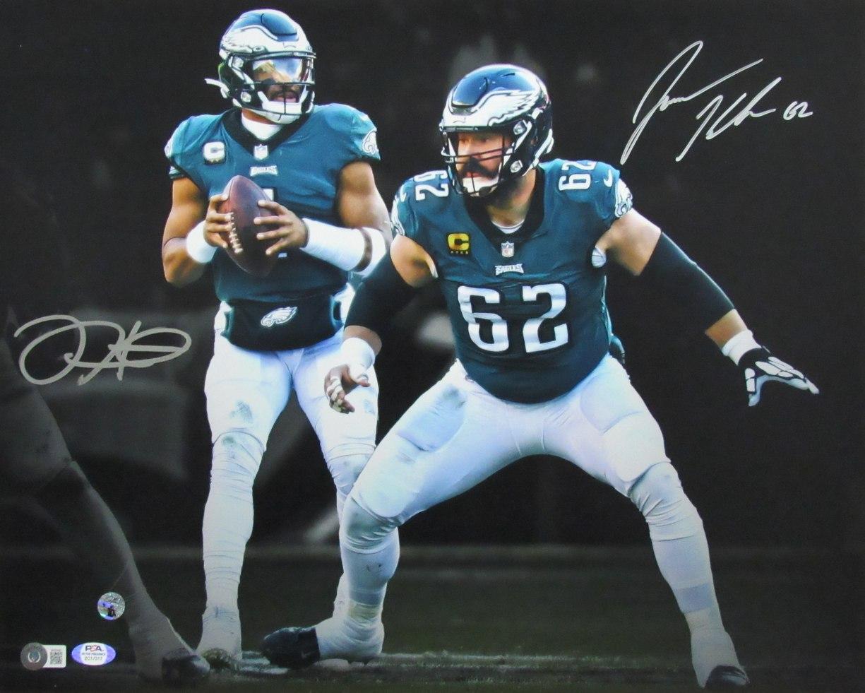 Jalen Hurts & Jason Kelce Signed Eagles 16x20 Photo (PSA & Beckett) at PristineAuction.com Jalen Hurts & Jason Kelce Signed Eagles 16x20 Photo (PSA & Beckett) at PristineAuction.com