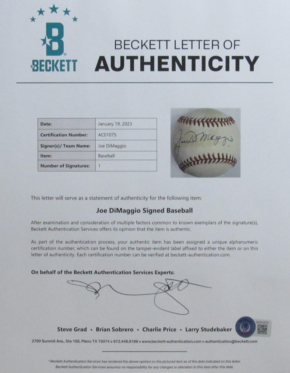 Joe DiMaggio Signed OAL Baseball (Beckett) at PristineAuction.com Joe DiMaggio Signed OAL Baseball (Beckett) at PristineAuction.com