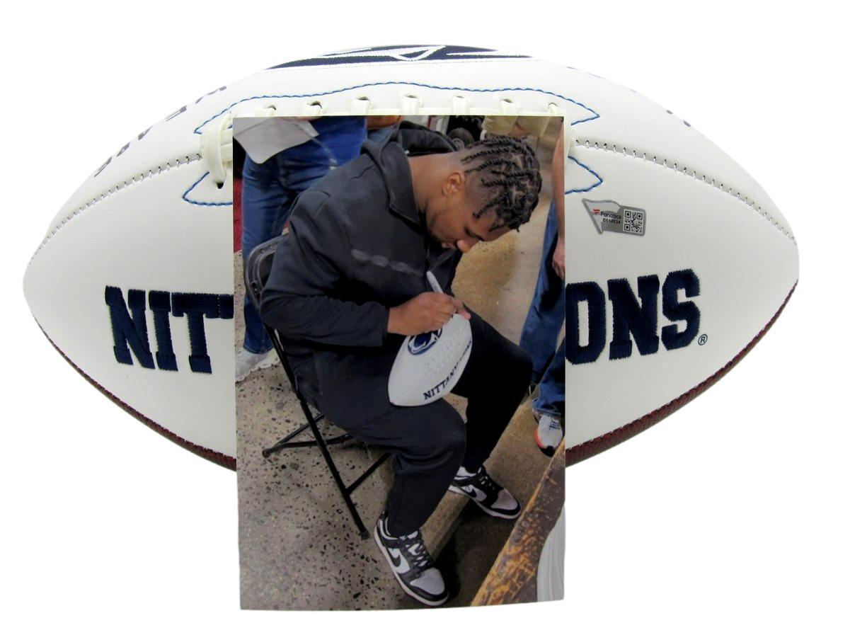 Nick Singleton Signed Penn State Nittany Lions Logo Football Inscribed "We Are... Penn State!" (Fanatics) at PristineAuction.com Nick Singleton Signed Penn State Nittany Lions Logo Football Inscribed "We Are... Penn State!" (Fanatics) at PristineAuction.com