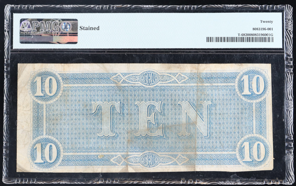 1864 Confederate $10 Note T-68 (PMG VF20) at PristineAuction.com 1864 Confederate $10 Note T-68 (PMG VF20) at PristineAuction.com