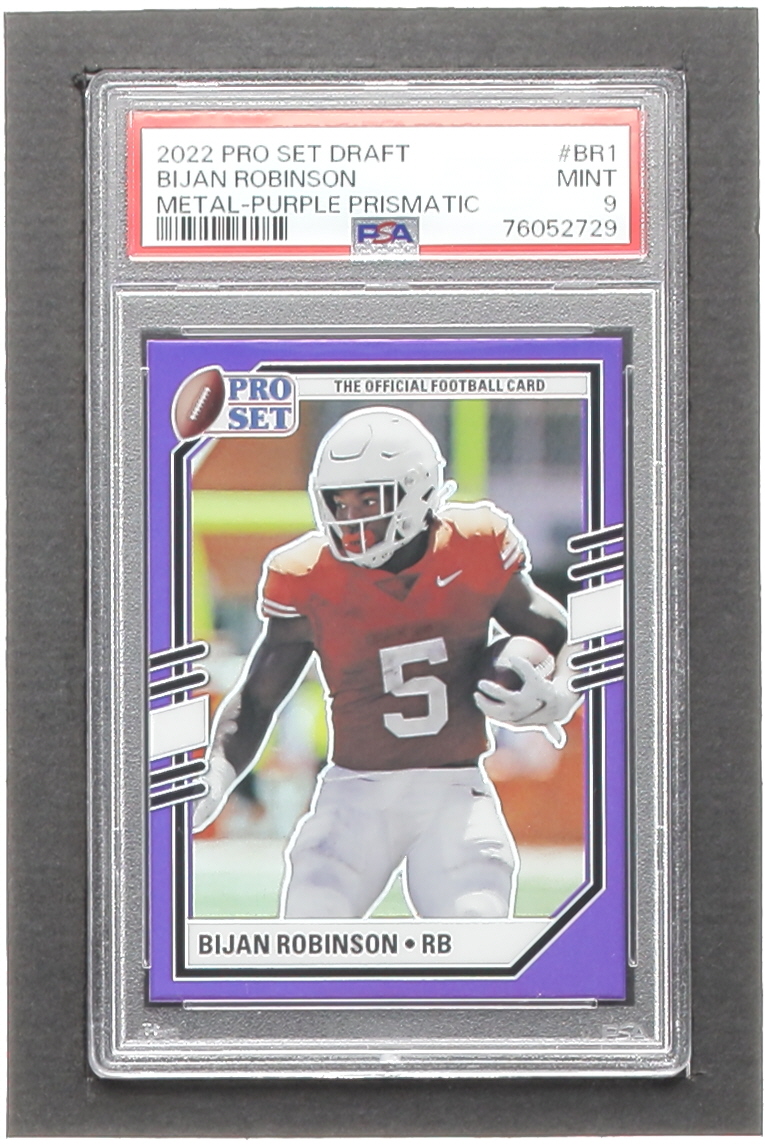 Bijan Robinson 2022 Pro Set Draft Metal Purple Prismatic #PSBBR1 RC (PSA 9) at PristineAuction.com Bijan Robinson 2022 Pro Set Draft Metal Purple Prismatic #PSBBR1 RC (PSA 9) at PristineAuction.com