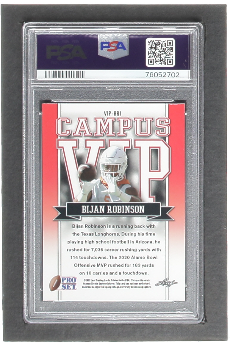Bijan Robinson 2022 Leaf Pro Set Draft Metal Campus VIP Orange Mojo #VIPBR1 RC (PSA 10) at PristineAuction.com Bijan Robinson 2022 Leaf Pro Set Draft Metal Campus VIP Orange Mojo #VIPBR1 RC (PSA 10) at PristineAuction.com