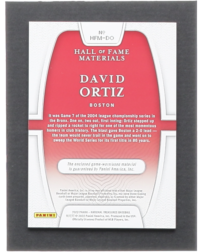 David Ortiz 2022 Panini National Treasures Hall of Fame Materials #9 #07/49 at PristineAuction.com David Ortiz 2022 Panini National Treasures Hall of Fame Materials #9 #07/49 at PristineAuction.com