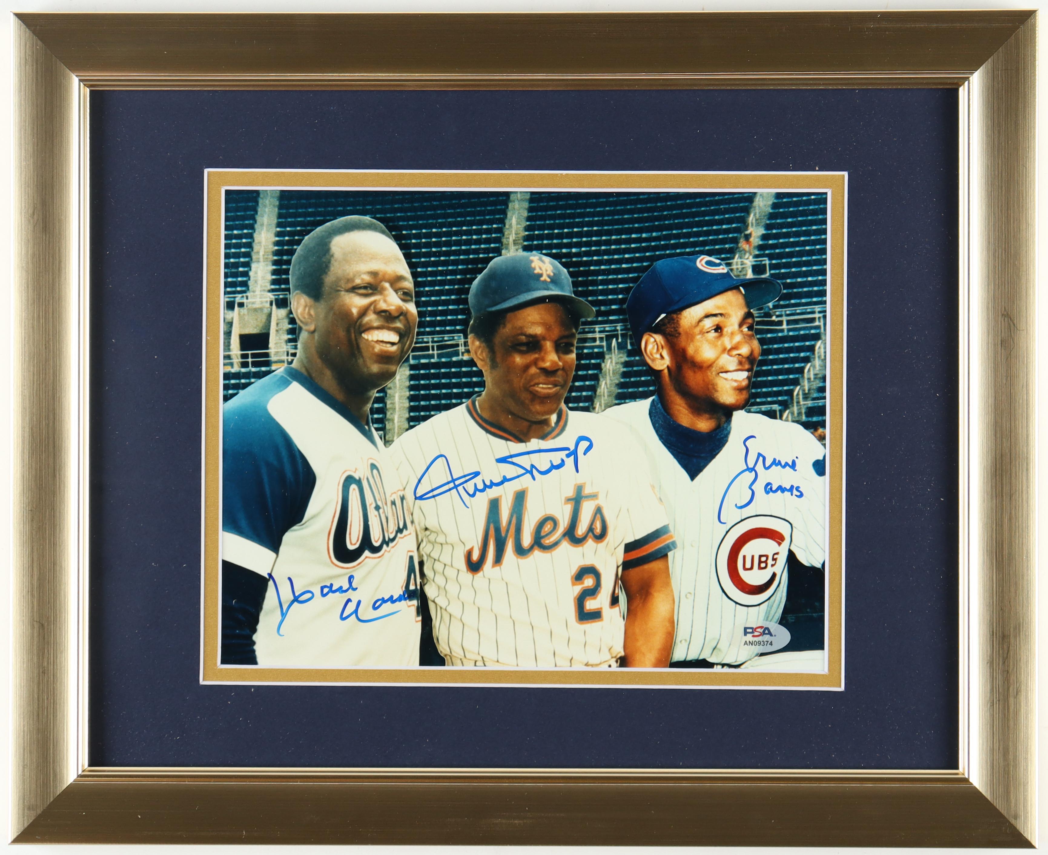 Hank Aaron, Willie Mays & Ernie Banks Signed Custom Framed Photo Display (PSA) at PristineAuction.com Hank Aaron, Willie Mays & Ernie Banks Signed Custom Framed Photo Display (PSA) at PristineAuction.com