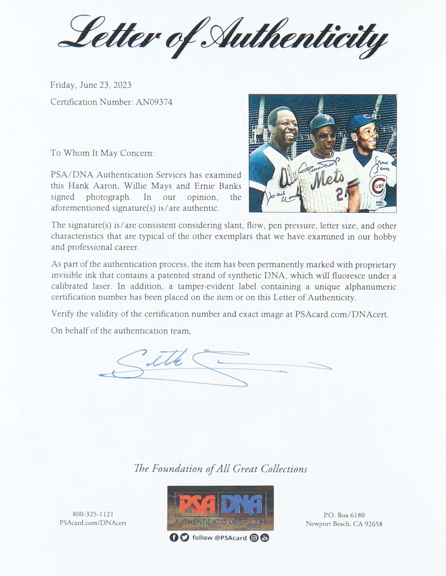 Hank Aaron, Willie Mays & Ernie Banks Signed Custom Framed Photo Display (PSA) at PristineAuction.com Hank Aaron, Willie Mays & Ernie Banks Signed Custom Framed Photo Display (PSA) at PristineAuction.com