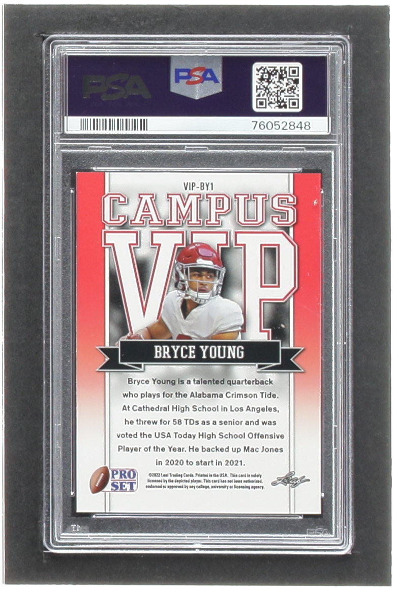 Bryce Young 2022 Leaf Pro Set Draft Metal Campus VIP Purple Mojo #VIPBY1 RC (PSA 10) at PristineAuction.com Bryce Young 2022 Leaf Pro Set Draft Metal Campus VIP Purple Mojo #VIPBY1 RC (PSA 10) at PristineAuction.com