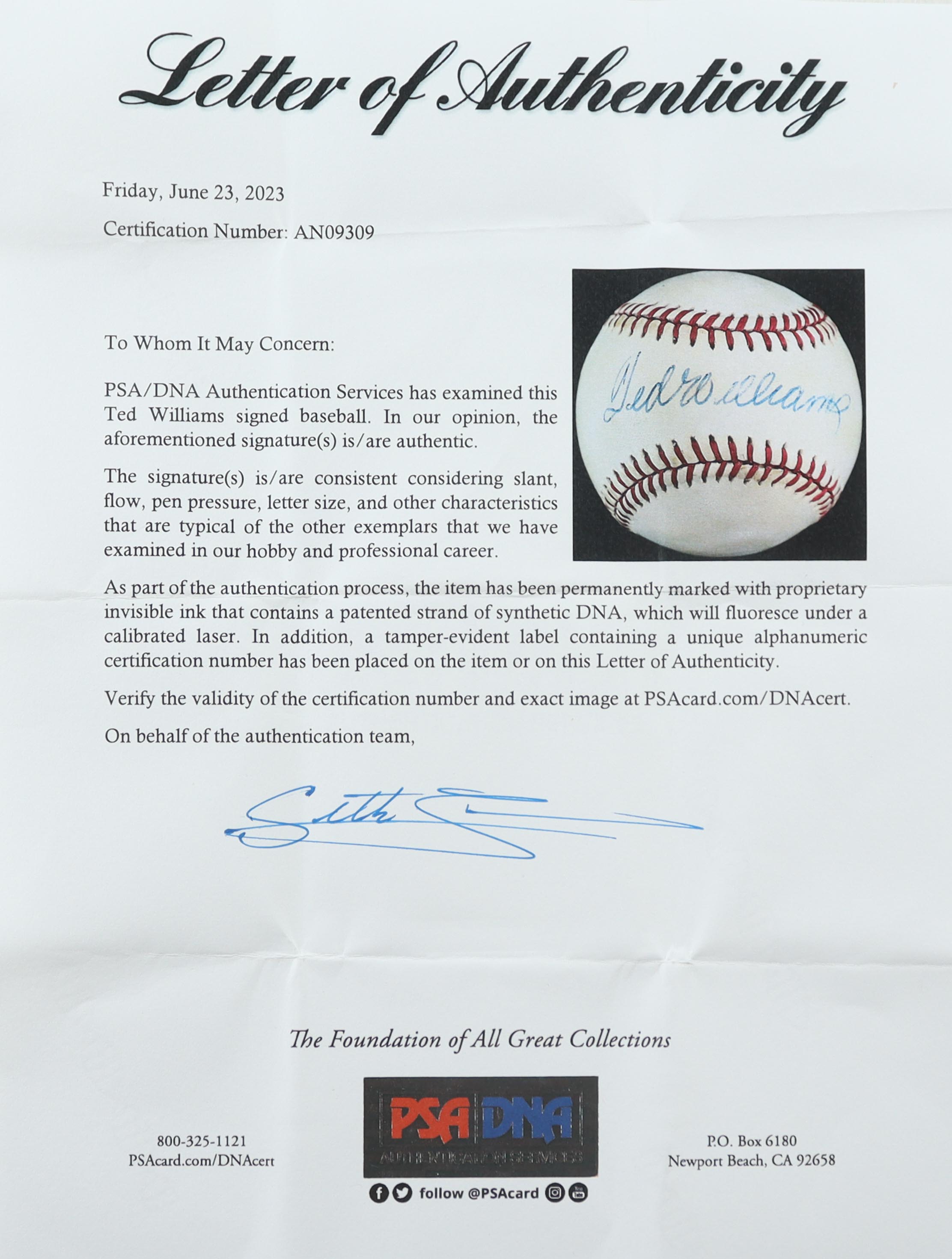 Ted Williams Signed OAL Baseball (PSA) at PristineAuction.com Ted Williams Signed OAL Baseball (PSA) at PristineAuction.com