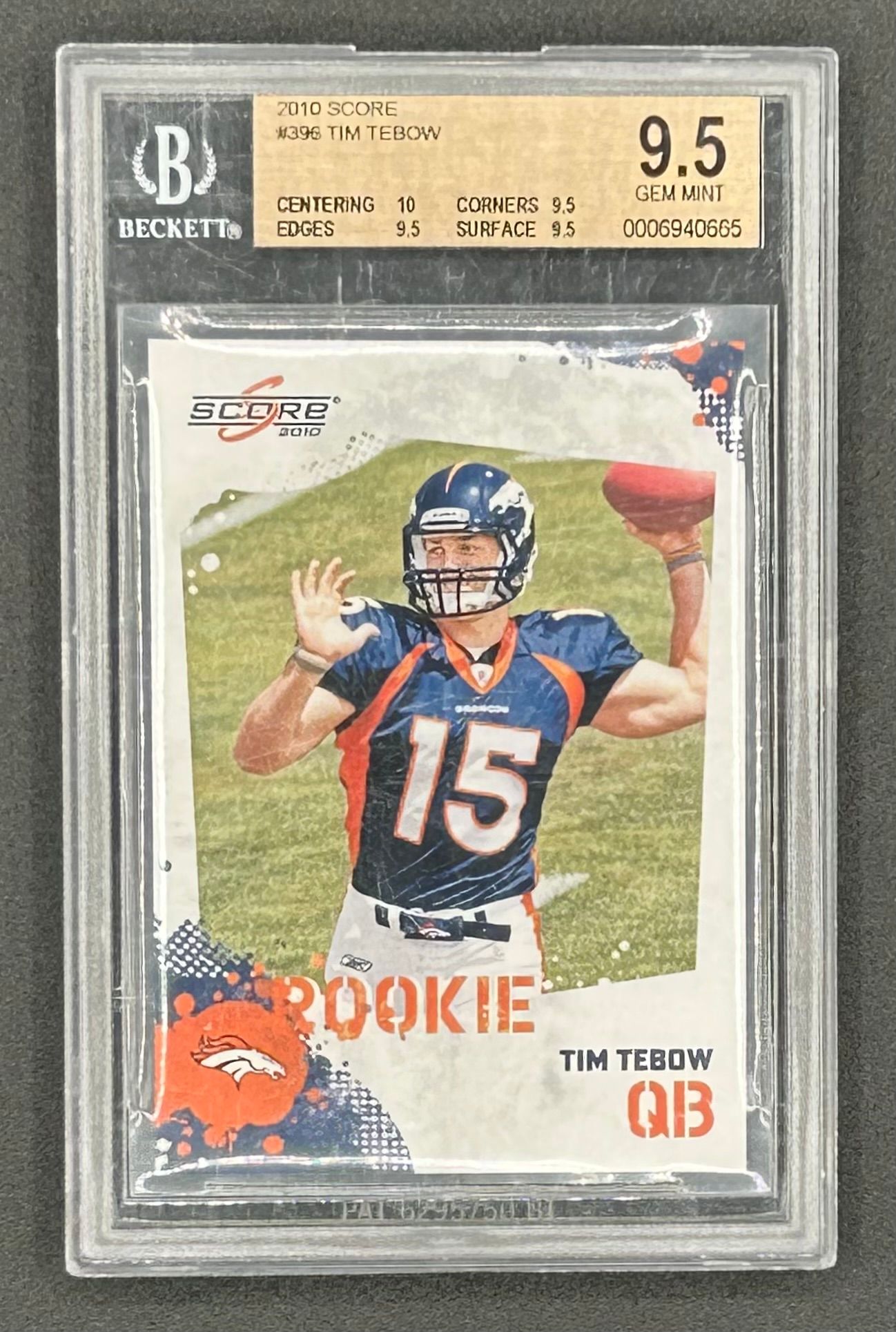 Tim Tebow 2010 Score #396 RC (BGS 9.5) at PristineAuction.com Tim Tebow 2010 Score #396 RC (BGS 9.5) at PristineAuction.com