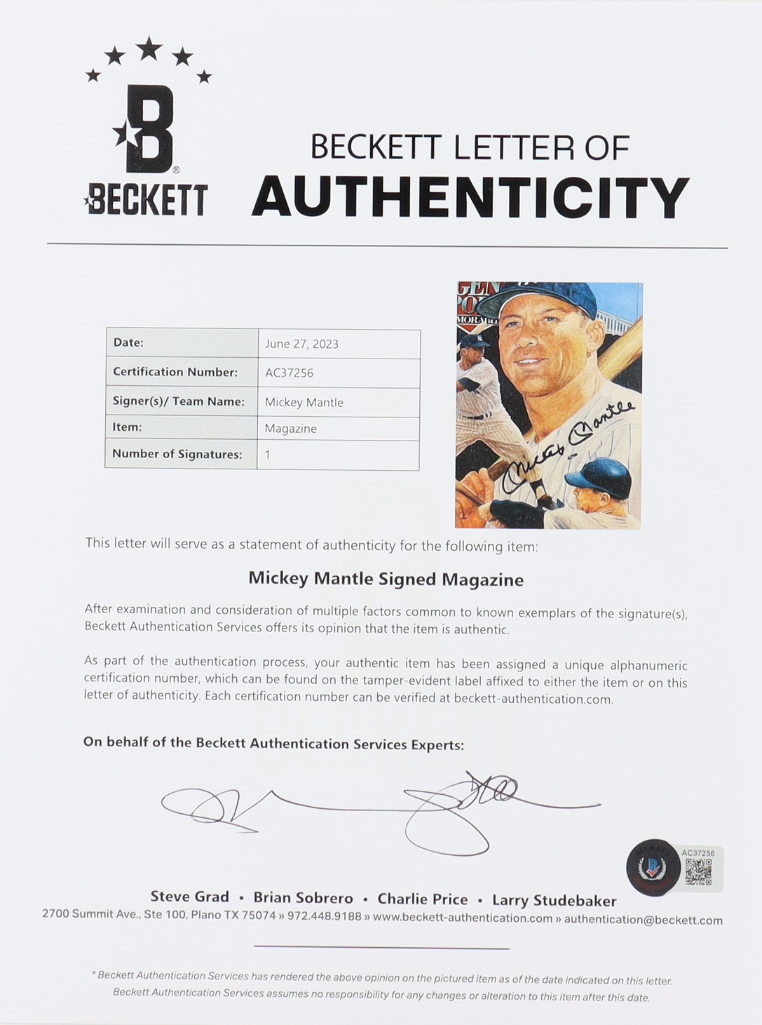 Mickey Mantle Signed 1993 Legend Sports Magazine (Beckett) at PristineAuction.com Mickey Mantle Signed 1993 Legend Sports Magazine (Beckett) at PristineAuction.com