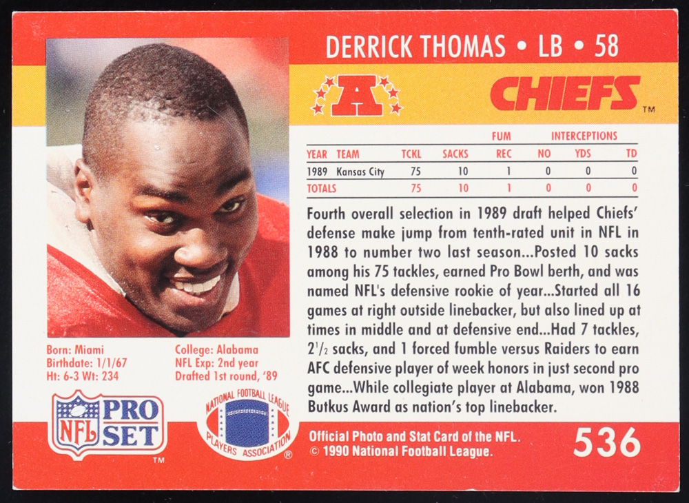 Derrick Thomas Signed 1990 Pro Set #536 (Beckett) at PristineAuction.com Derrick Thomas Signed 1990 Pro Set #536 (Beckett) at PristineAuction.com