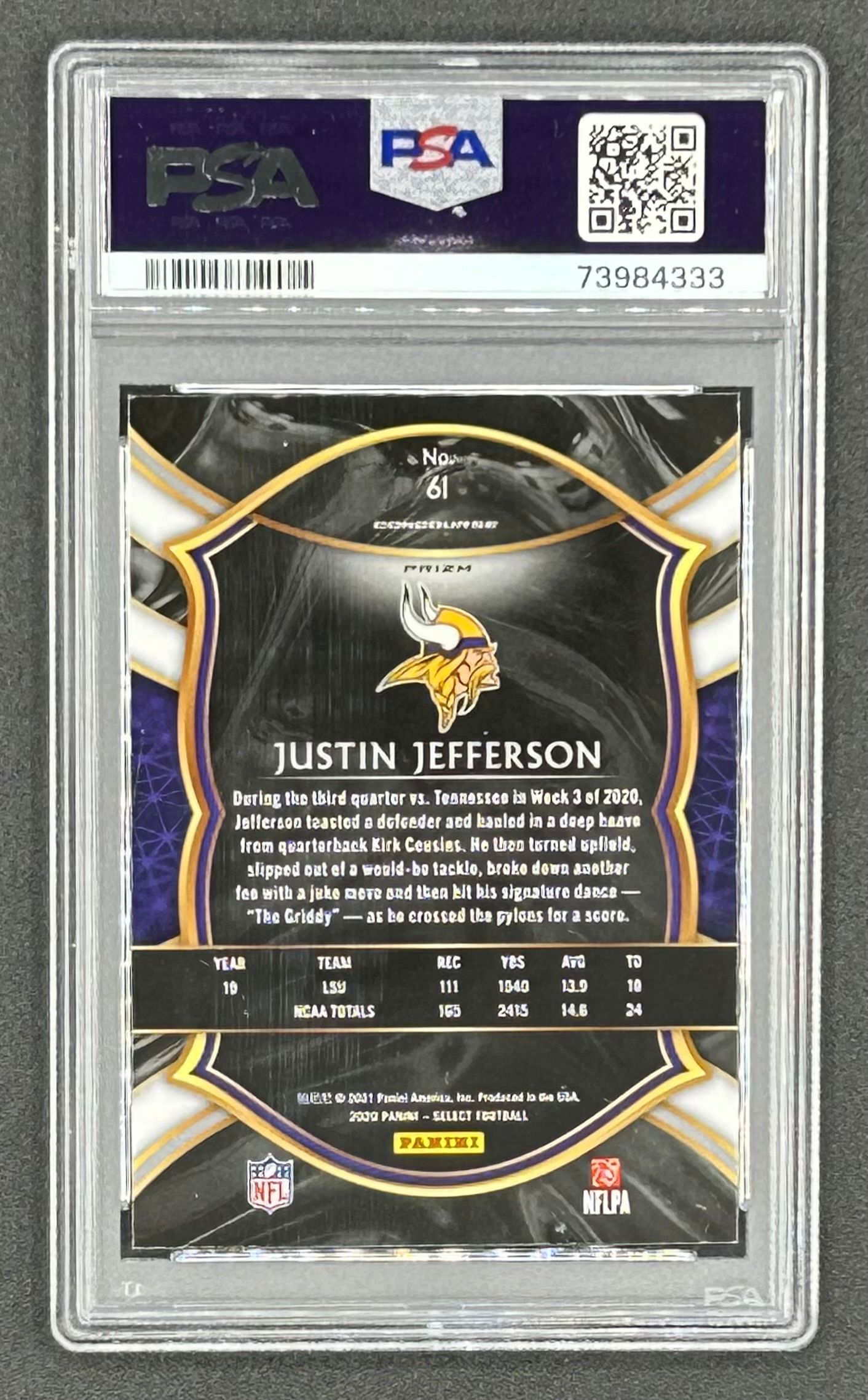 Justin Jefferson 2020 Select Prizm Silver #61 RC (PSA 9) at PristineAuction.com Justin Jefferson 2020 Select Prizm Silver #61 RC (PSA 9) at PristineAuction.com