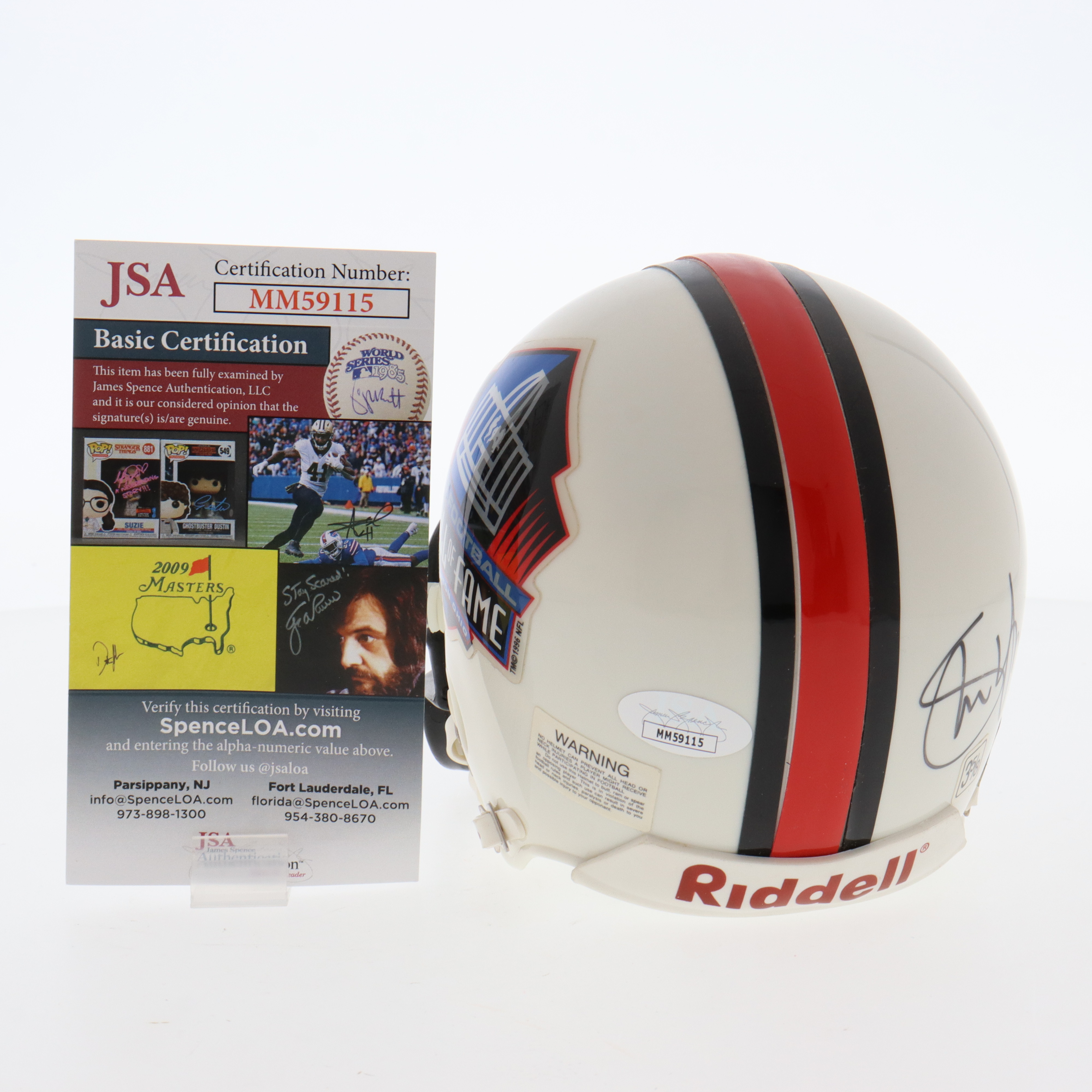 Joe Theismann & Steve Young Signed Hall of Fame Logo Mini Helmet (JSA) at PristineAuction.com Joe Theismann & Steve Young Signed Hall of Fame Logo Mini Helmet (JSA) at PristineAuction.com
