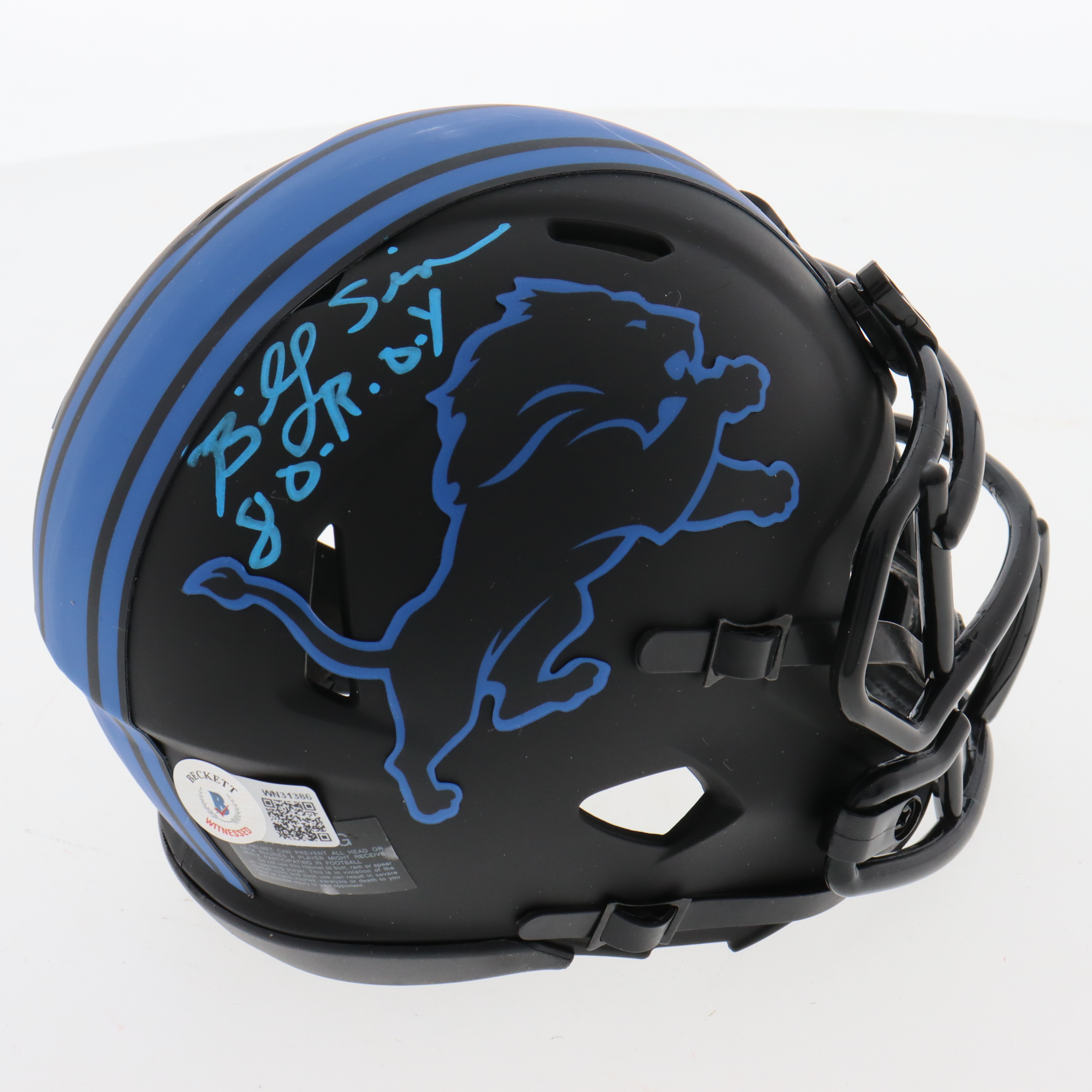 Billy Sims Signed Lions Eclipse Alternate Speed Mini Helmet Inscribed "80 R.O.Y." (Beckett) at PristineAuction.com Billy Sims Signed Lions Eclipse Alternate Speed Mini Helmet Inscribed "80 R.O.Y." (Beckett) at PristineAuction.com