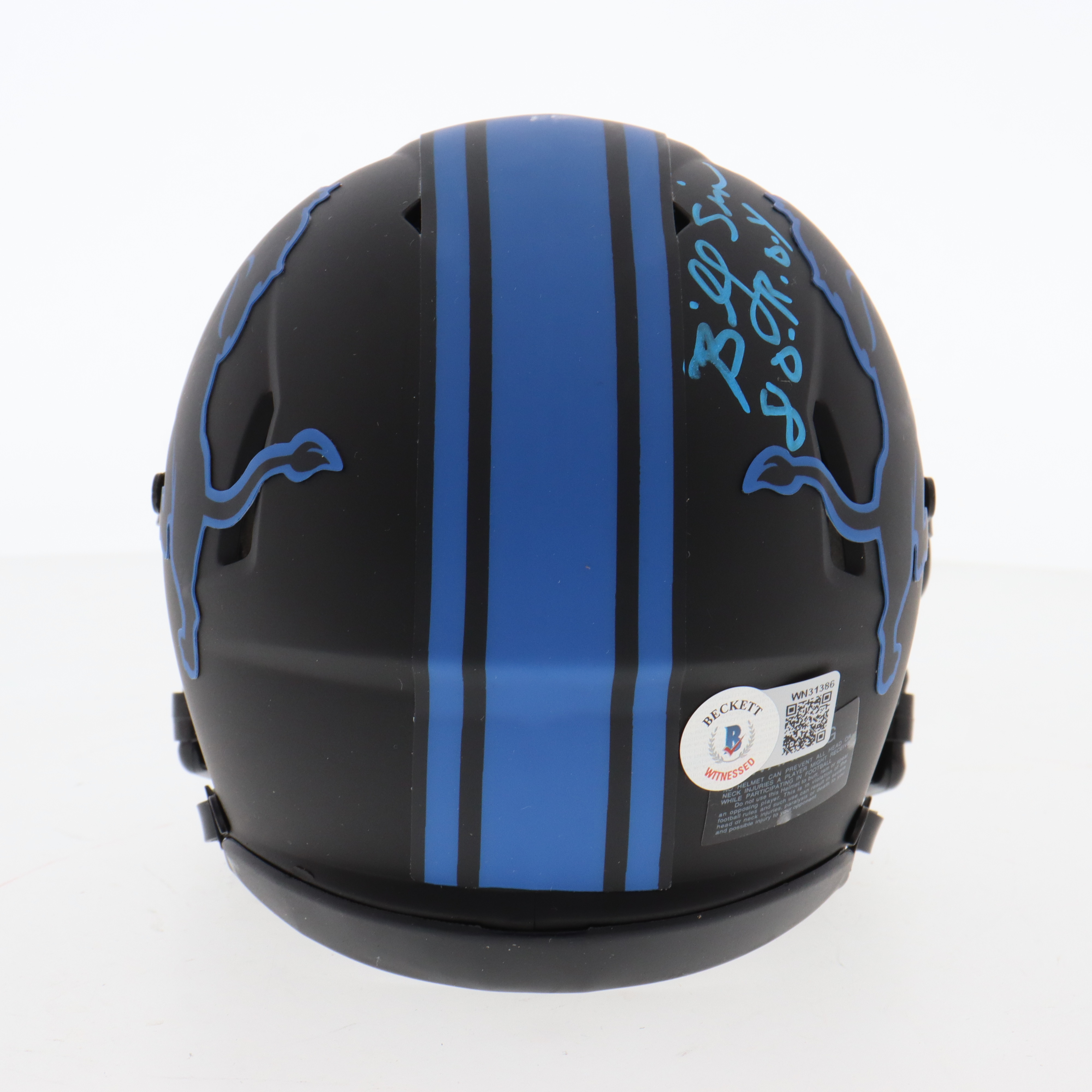 Billy Sims Signed Lions Eclipse Alternate Speed Mini Helmet Inscribed "80 R.O.Y." (Beckett) at PristineAuction.com Billy Sims Signed Lions Eclipse Alternate Speed Mini Helmet Inscribed "80 R.O.Y." (Beckett) at PristineAuction.com