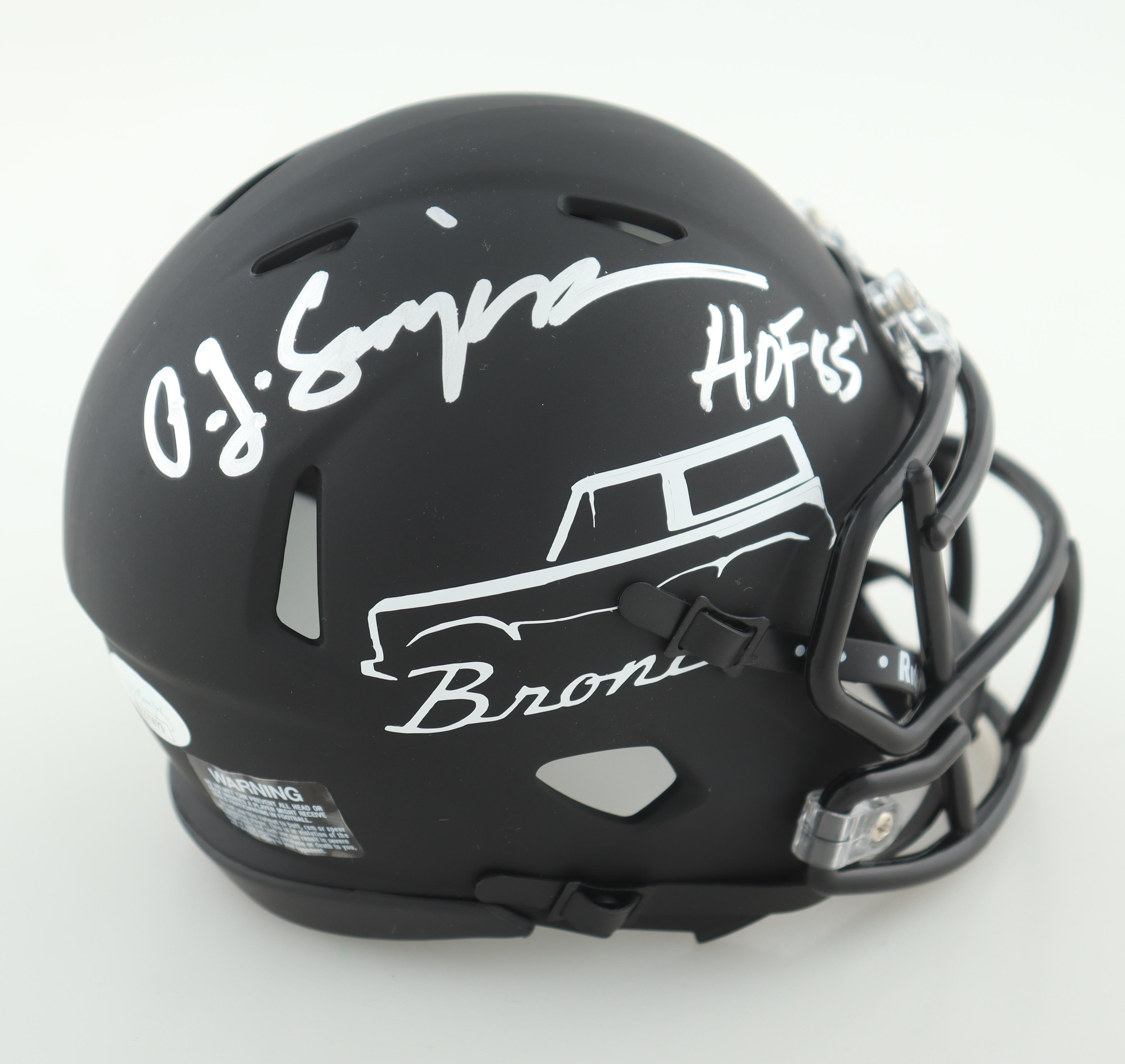 O. J. Simpson Signed Matte Black Speed Mini Helmet Inscribed "HOF 85'" (JSA) at PristineAuction.com O. J. Simpson Signed Matte Black Speed Mini Helmet Inscribed "HOF 85'" (JSA) at PristineAuction.com