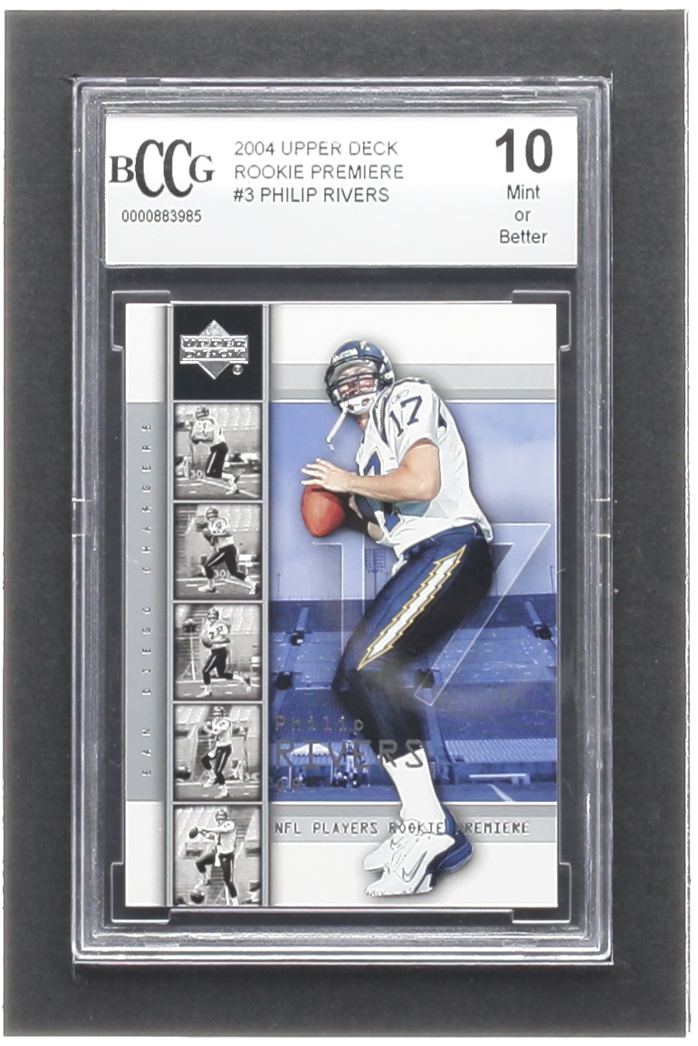 Philip Rivers 2004 Upper Deck Rookie Premiere #3 RC (BCCG 10) at PristineAuction.com Philip Rivers 2004 Upper Deck Rookie Premiere #3 RC (BCCG 10) at PristineAuction.com
