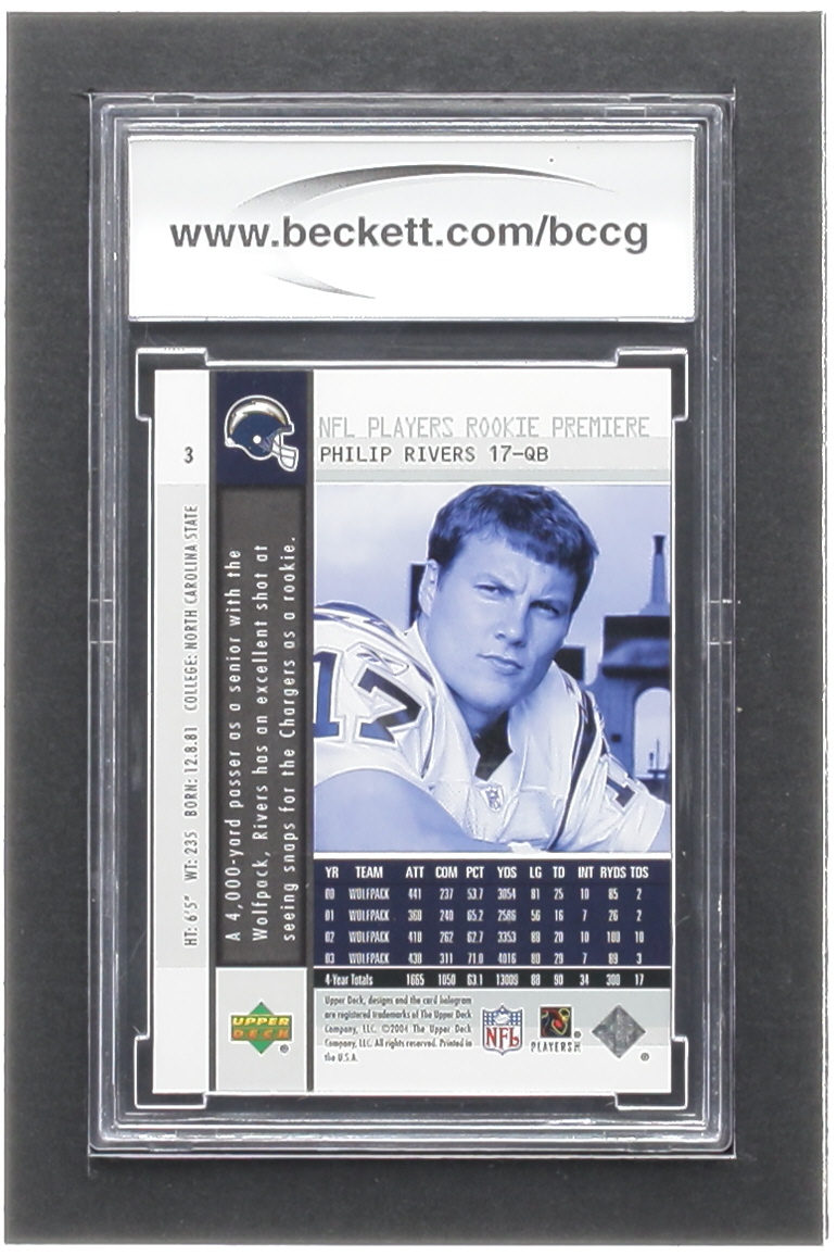 Philip Rivers 2004 Upper Deck Rookie Premiere #3 RC (BCCG 10) at PristineAuction.com Philip Rivers 2004 Upper Deck Rookie Premiere #3 RC (BCCG 10) at PristineAuction.com
