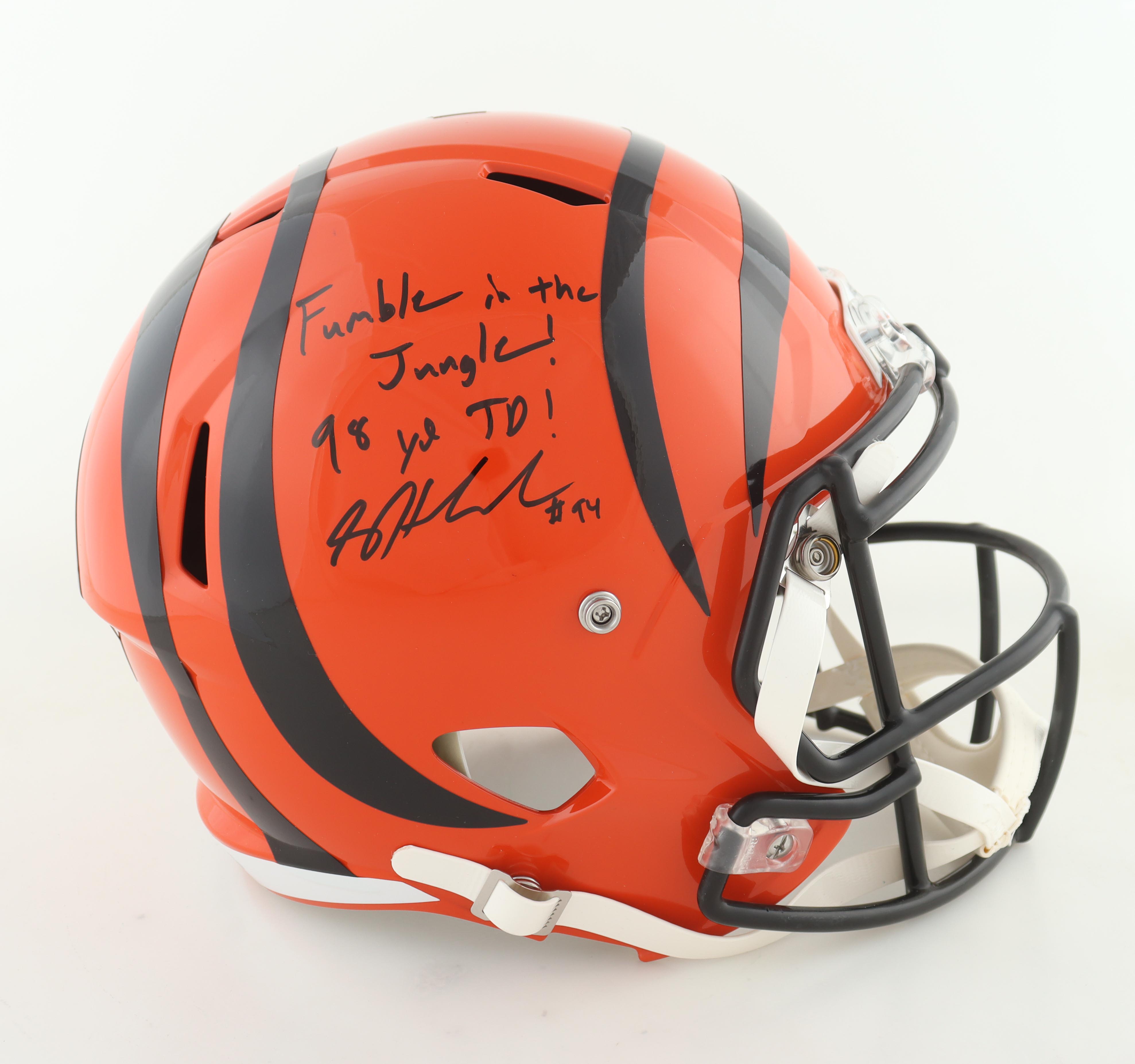 Sam Hubbard Signed Bengals Full-Size Speed Helmet Inscribed "Rumble In The Jungle!" & "98 YD!" (JSA) at PristineAuction.com Sam Hubbard Signed Bengals Full-Size Speed Helmet Inscribed "Rumble In The Jungle!" & "98 YD!" (JSA) at PristineAuction.com