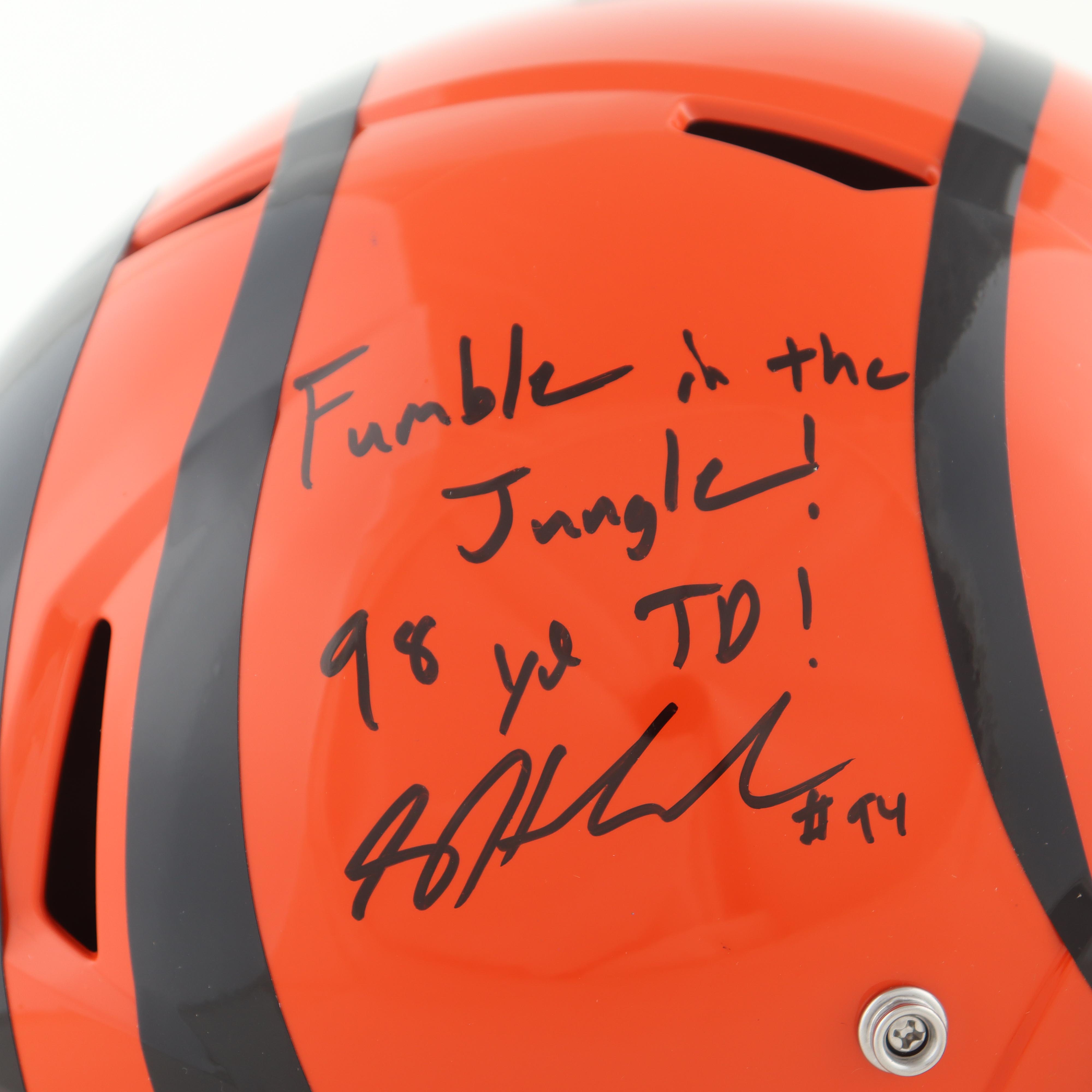 Sam Hubbard Signed Bengals Full-Size Speed Helmet Inscribed "Rumble In The Jungle!" & "98 YD!" (JSA) at PristineAuction.com Sam Hubbard Signed Bengals Full-Size Speed Helmet Inscribed "Rumble In The Jungle!" & "98 YD!" (JSA) at PristineAuction.com