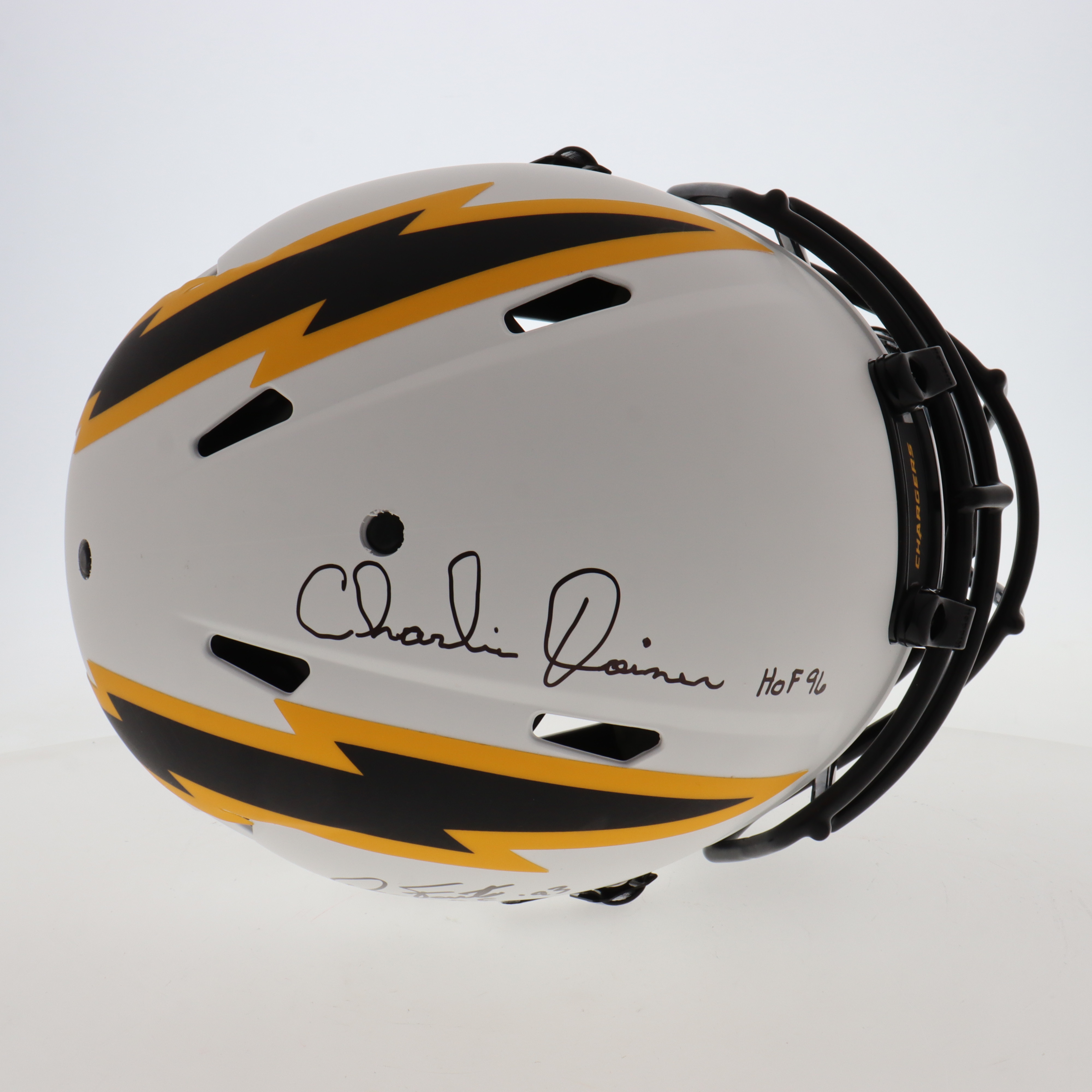 Dan Fouts, Kellen Winslow & Charlie Joiner Signed Chargers Full-Size Authentic On-Field Lunar Eclipse Alternate Speed Helmet Inscribed "HOF 96", "H.O.F. '93" & "HOF 95" (Schwartz) at PristineAuction.com Dan Fouts, Kellen Winslow & Charlie Joiner Signed Chargers Full-Size Authentic On-Field Lunar Eclipse Alternate Speed Helmet Inscribed "HOF 96", "H.O.F. '93" & "HOF 95" (Schwartz) at PristineAuction.com