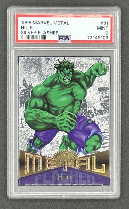 Hulk 1995 Fleer Metal Marvel Silver Flasher #31 (PSA 9) at PristineAuction.com Hulk 1995 Fleer Metal Marvel Silver Flasher #31 (PSA 9) at PristineAuction.com