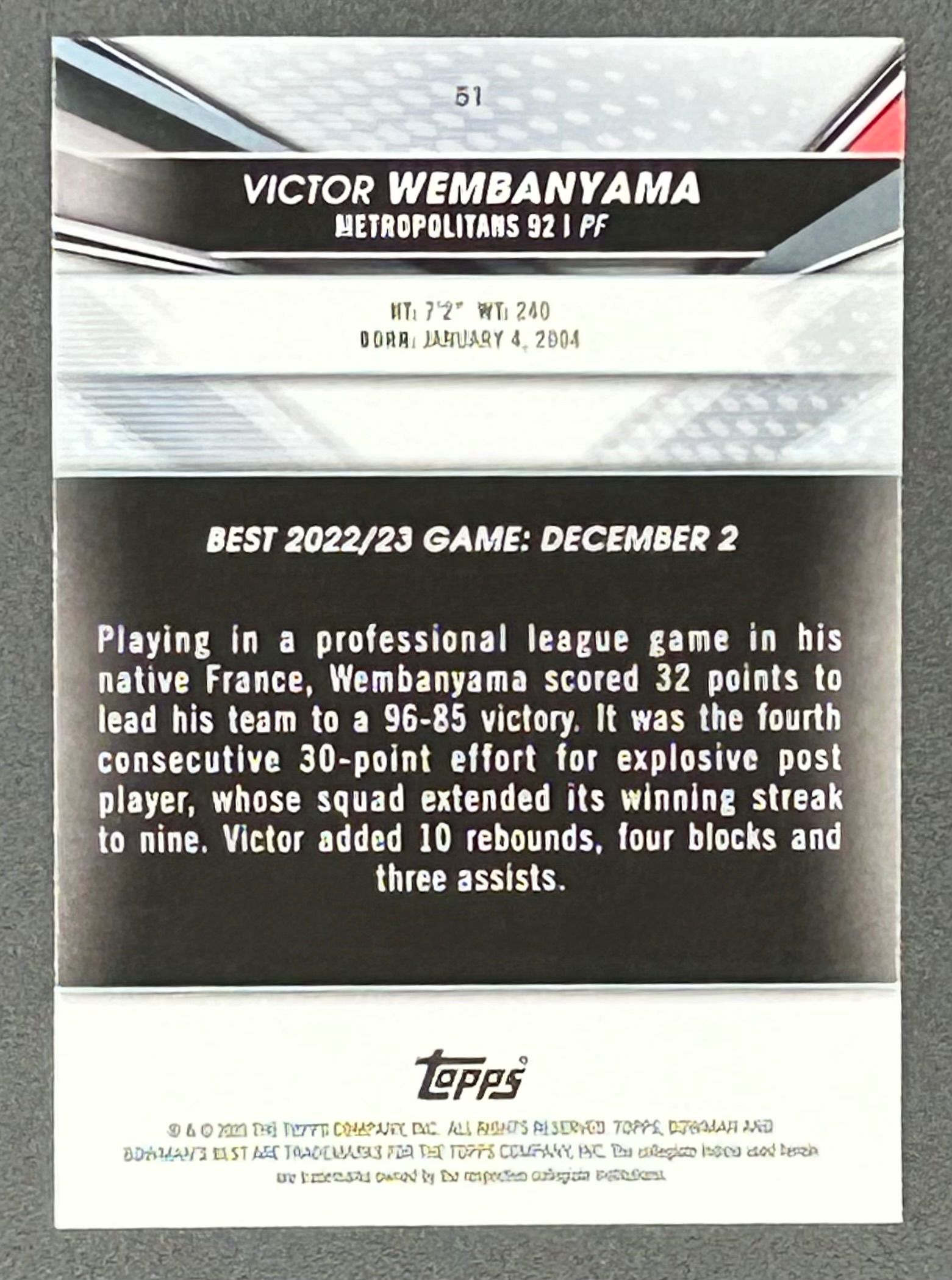 Victor Wembanyama 2022-23 Bowman's Best University #51 at PristineAuction.com Victor Wembanyama 2022-23 Bowman's Best University #51 at PristineAuction.com