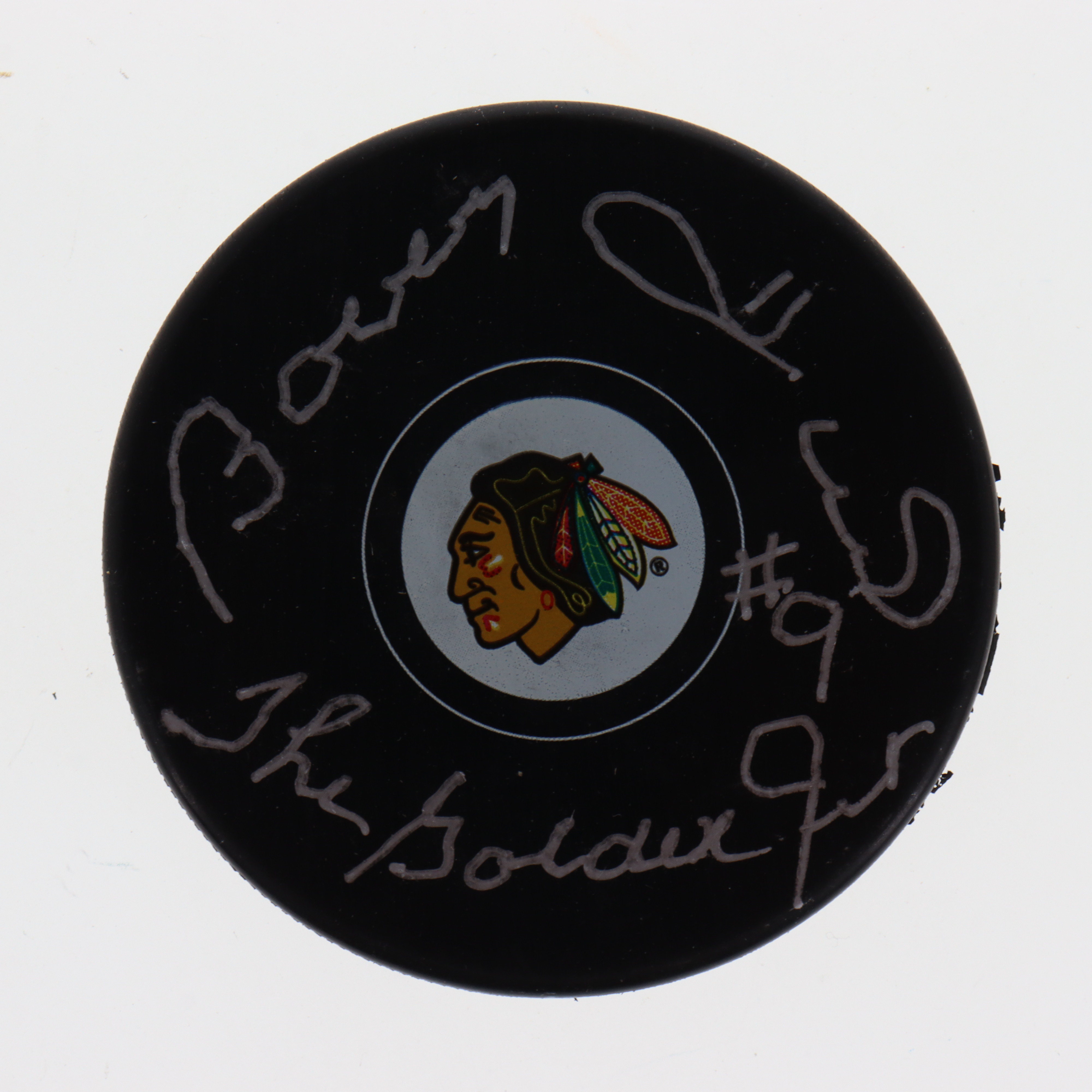 Bobby Hull Signed Blackhawks Logo Hockey Puck Inscribed "The Golden Jet" (Beckett) at PristineAuction.com Bobby Hull Signed Blackhawks Logo Hockey Puck Inscribed "The Golden Jet" (Beckett) at PristineAuction.com