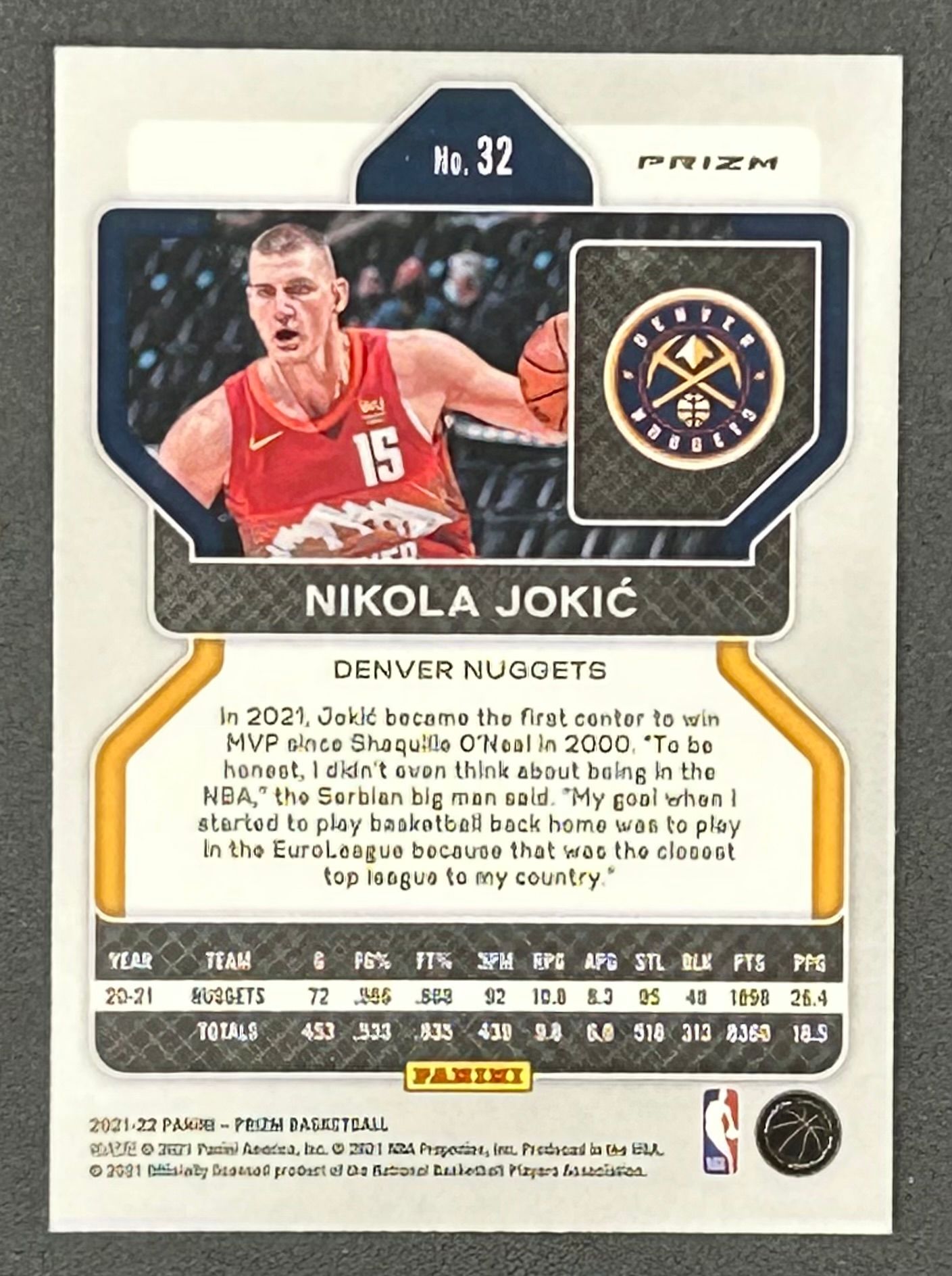 Nikola Jokic 2021-22 Panini Prizm Prizms Ice #32 at PristineAuction.com Nikola Jokic 2021-22 Panini Prizm Prizms Ice #32 at PristineAuction.com