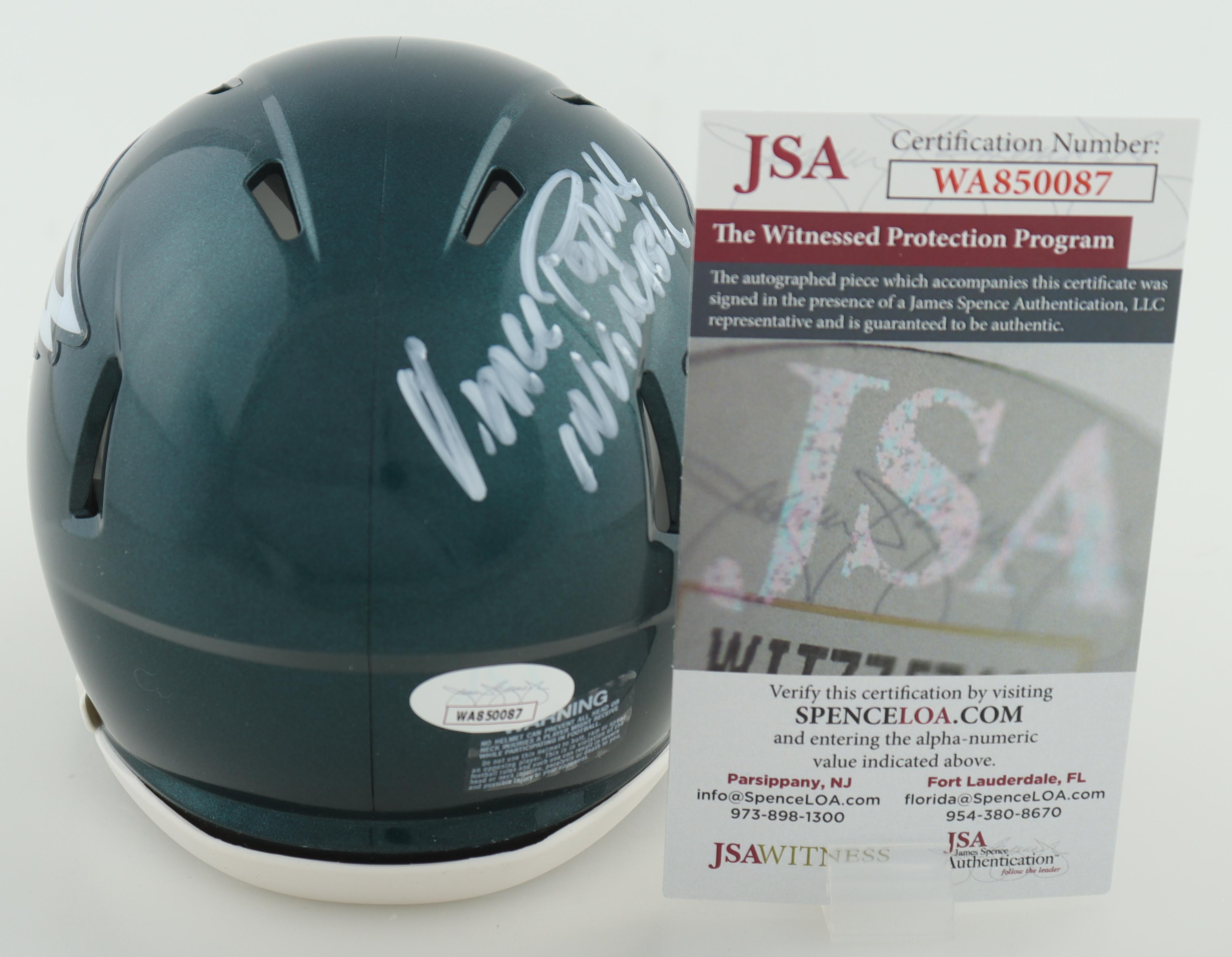 Vince Papale Signed Eagles Mini Helmet Inscribed "Invincible" (JSA) at PristineAuction.com Vince Papale Signed Eagles Mini Helmet Inscribed "Invincible" (JSA) at PristineAuction.com
