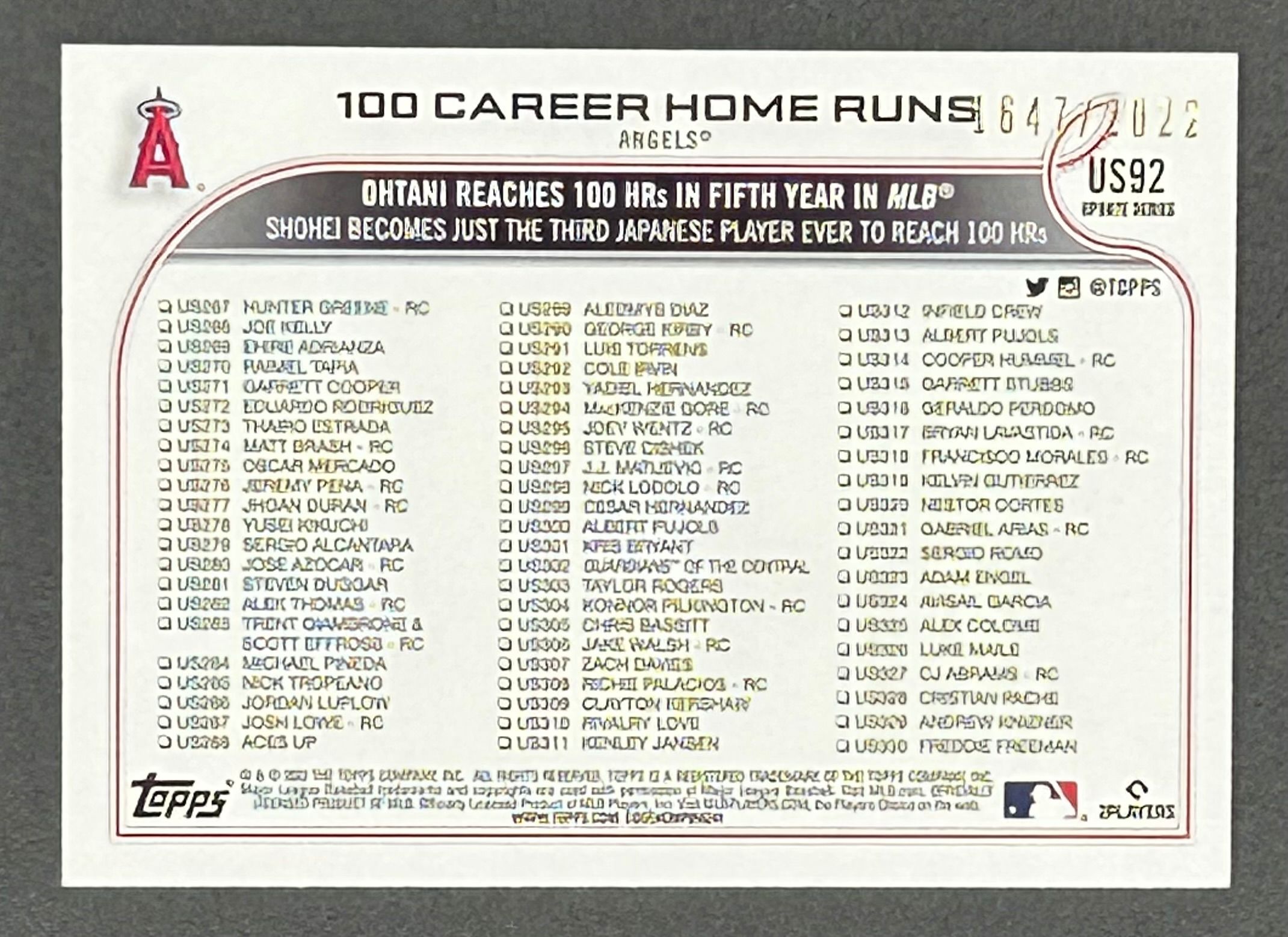 Shohei Ohtani 2022 Topps Update Gold #US92 SH #1647/2022 at PristineAuction.com Shohei Ohtani 2022 Topps Update Gold #US92 SH #1647/2022 at PristineAuction.com