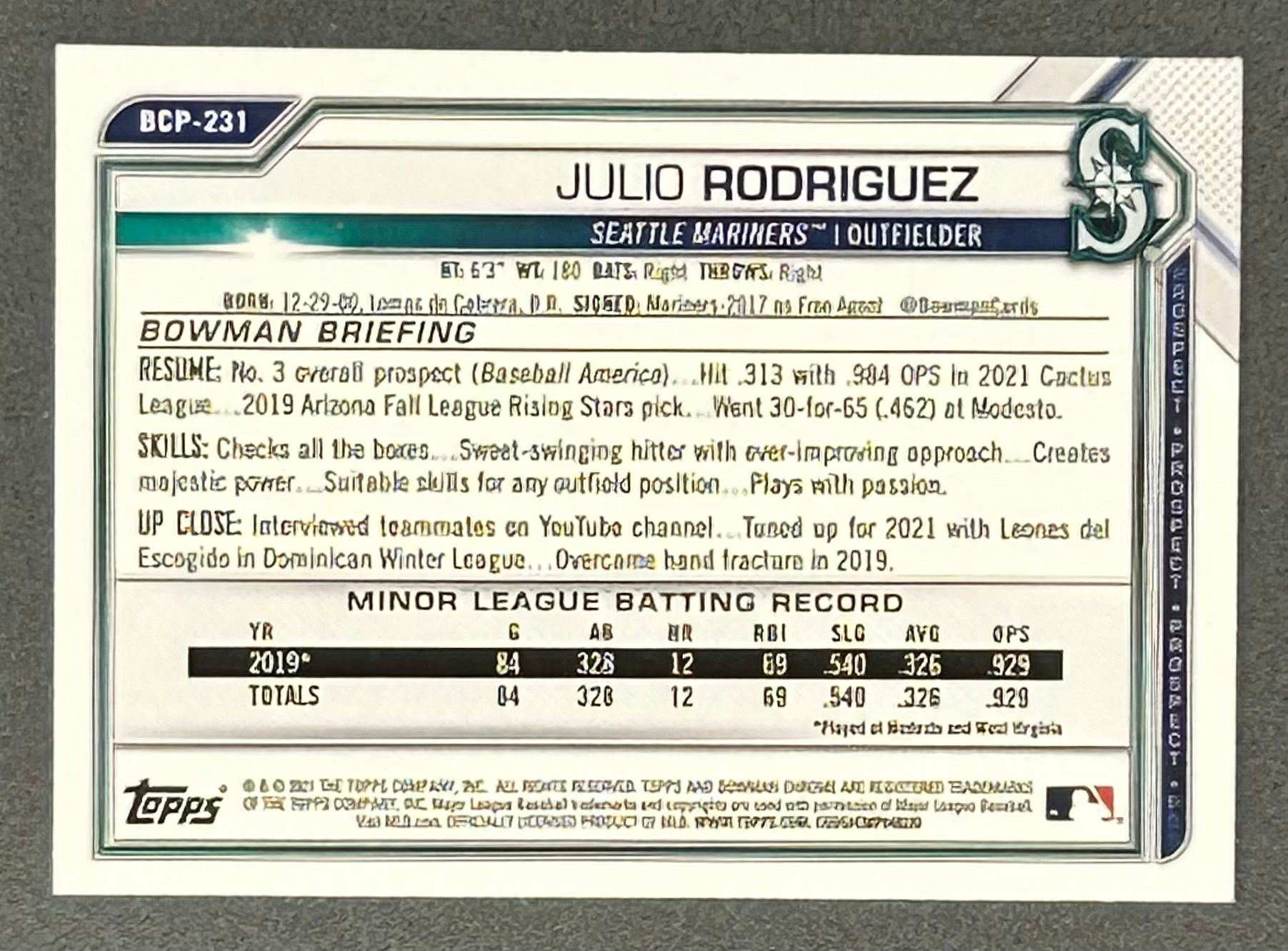 Julio Rodriguez 2021 Bowman Chrome Mega Box Prospects Refractors #BCP231 at PristineAuction.com Julio Rodriguez 2021 Bowman Chrome Mega Box Prospects Refractors #BCP231 at PristineAuction.com