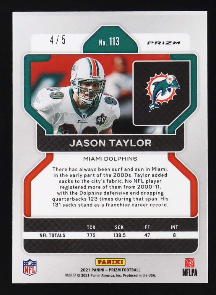 Jason Taylor 2021 Panini Prizm Prizms Gold Vinyl #113 #4/5 at PristineAuction.com Jason Taylor 2021 Panini Prizm Prizms Gold Vinyl #113 #4/5 at PristineAuction.com