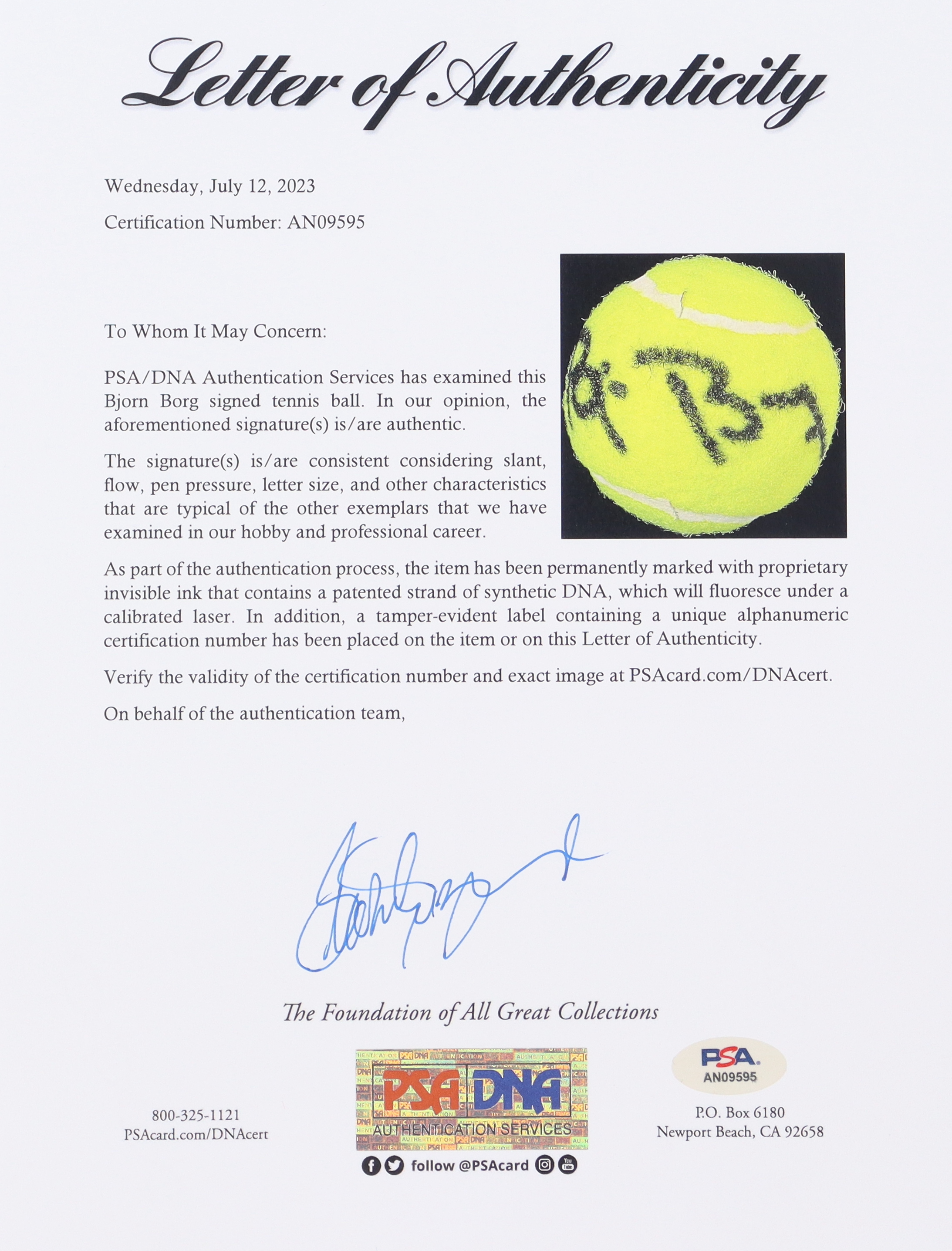 Bjorn Borg Signed Tennis Ball (PSA) at PristineAuction.com Bjorn Borg Signed Tennis Ball (PSA) at PristineAuction.com