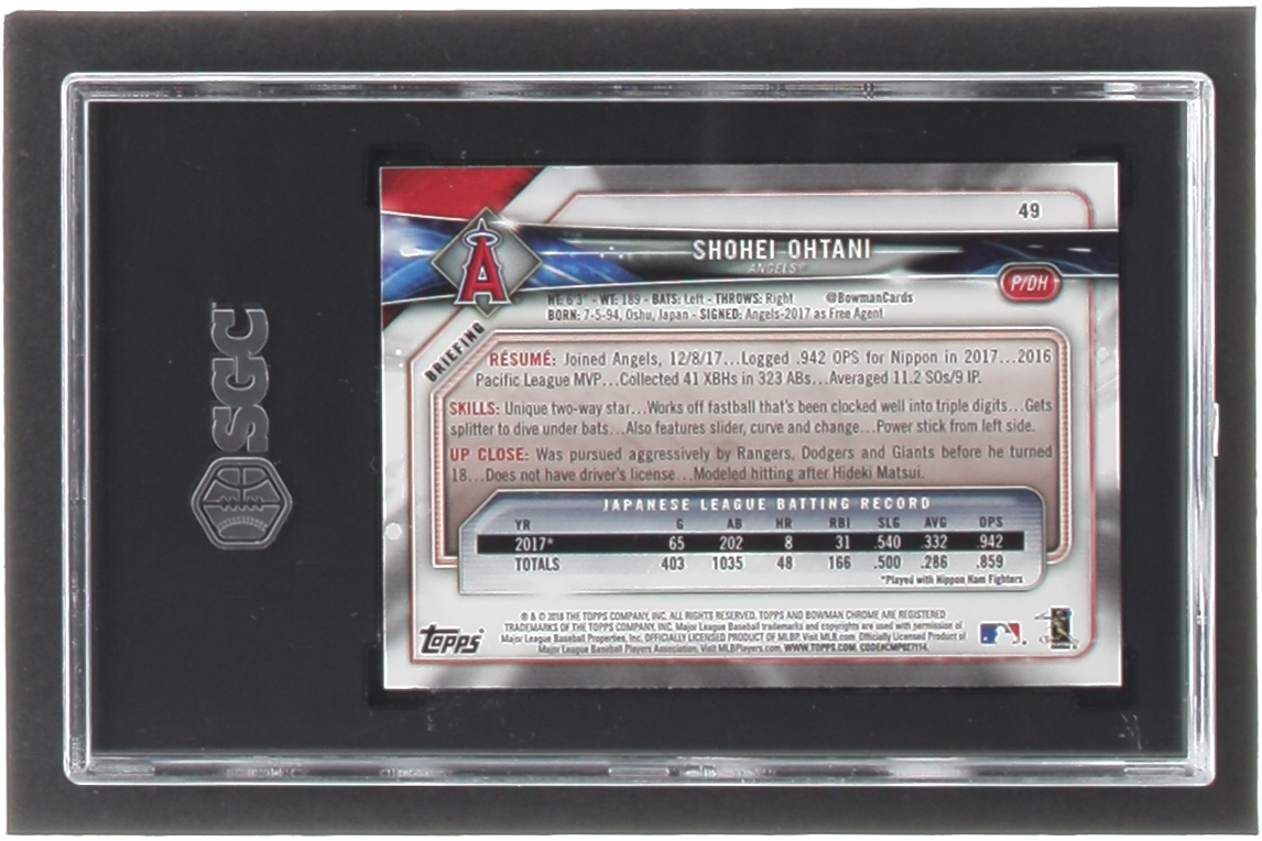 Shohei Ohtani 2018 Bowman #49 RC (SGC 10) at PristineAuction.com Shohei Ohtani 2018 Bowman #49 RC (SGC 10) at PristineAuction.com