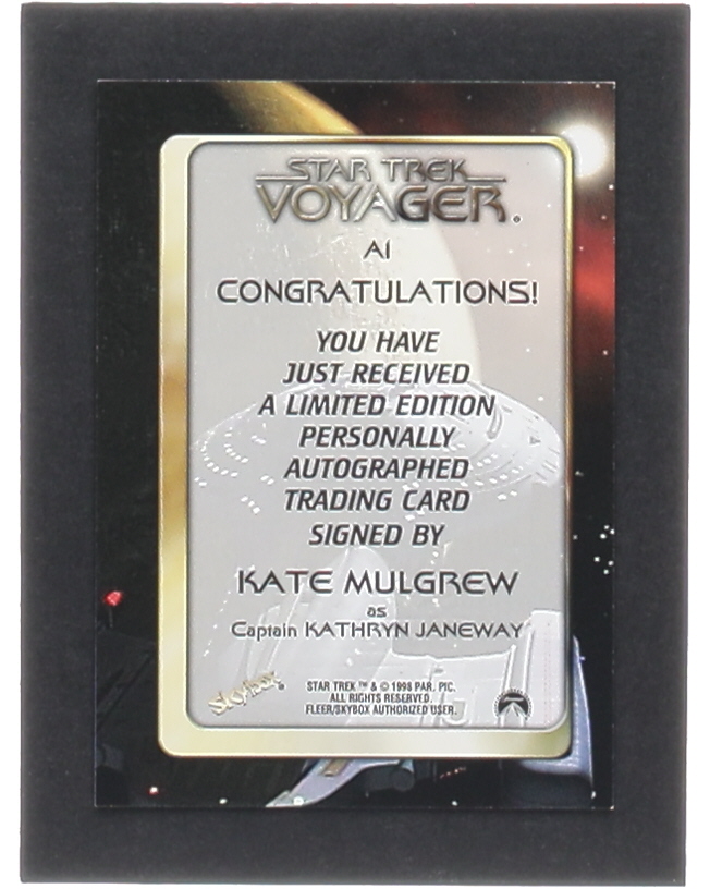 Kate Mulgrew as Captain Kathryn Janeway 1998 SkyBox Star Trek Voyager Profiles Autographs #A1 at PristineAuction.com Kate Mulgrew as Captain Kathryn Janeway 1998 SkyBox Star Trek Voyager Profiles Autographs #A1 at PristineAuction.com