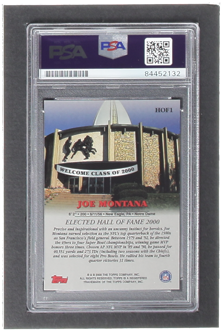 Joe Montana Signed 2000 Topps Hall of Fame Class of 2000 #HOF1 (PSA) at PristineAuction.com Joe Montana Signed 2000 Topps Hall of Fame Class of 2000 #HOF1 (PSA) at PristineAuction.com