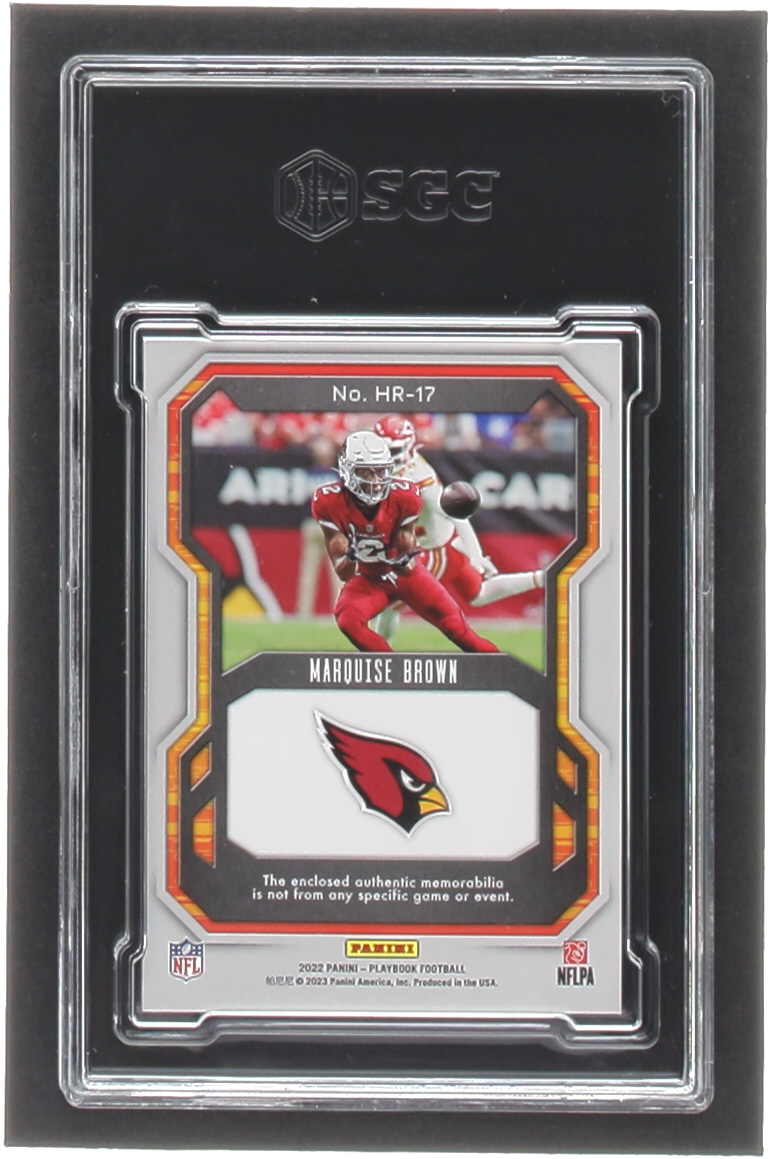 Marquise Brown 2022 Panini Playbook Hot Routes Jerseys Red #17 (SGC 9) at PristineAuction.com Marquise Brown 2022 Panini Playbook Hot Routes Jerseys Red #17 (SGC 9) at PristineAuction.com