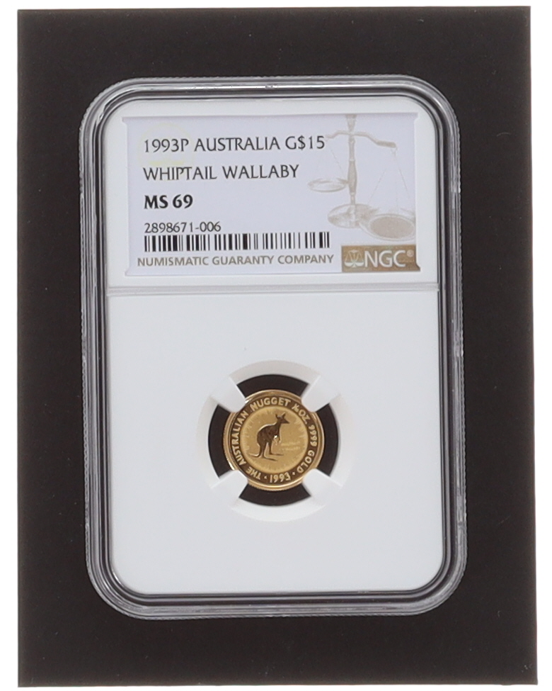 1993 Australia $15 Gold Whiptail Wallaby - 1/10oz .999 Gold (NGC MS69) at PristineAuction.com 1993 Australia $15 Gold Whiptail Wallaby - 1/10oz .999 Gold (NGC MS69) at PristineAuction.com