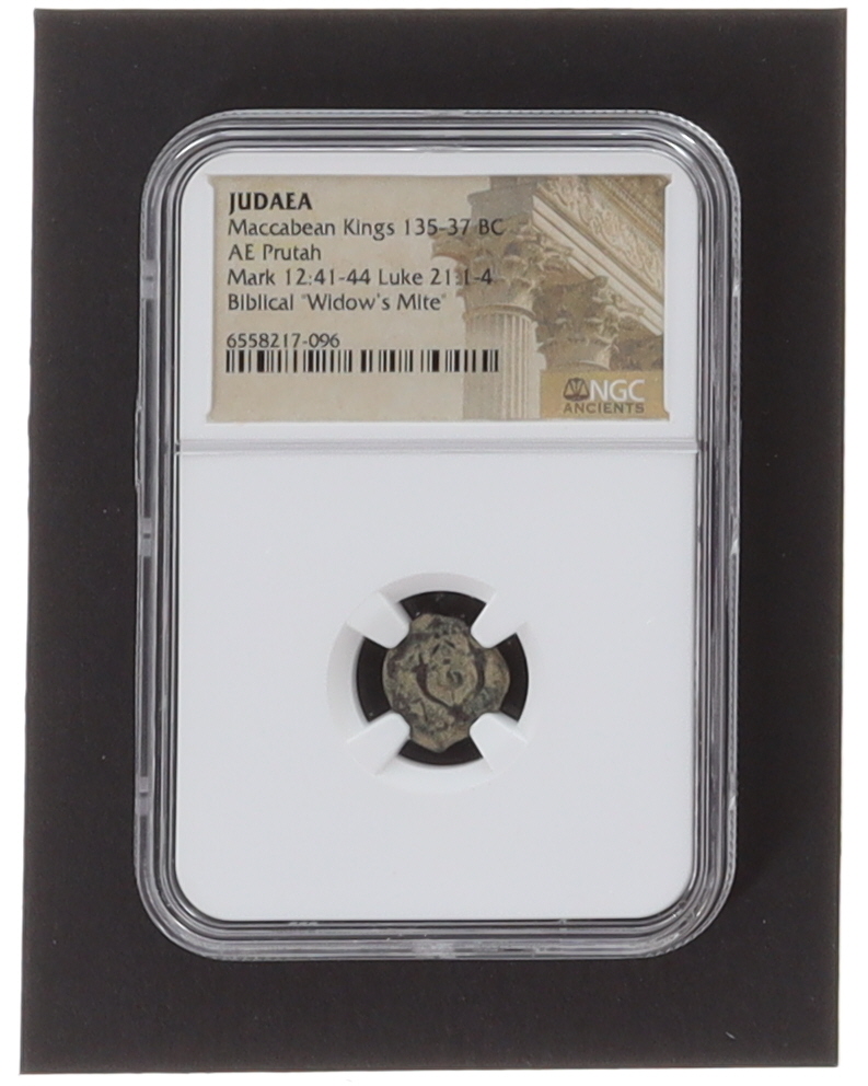 135-37 B.C. Judaea - Maccabean Kings - Biblical Widow's Mite (NGC) at PristineAuction.com 135-37 B.C. Judaea - Maccabean Kings - Biblical Widow's Mite (NGC) at PristineAuction.com