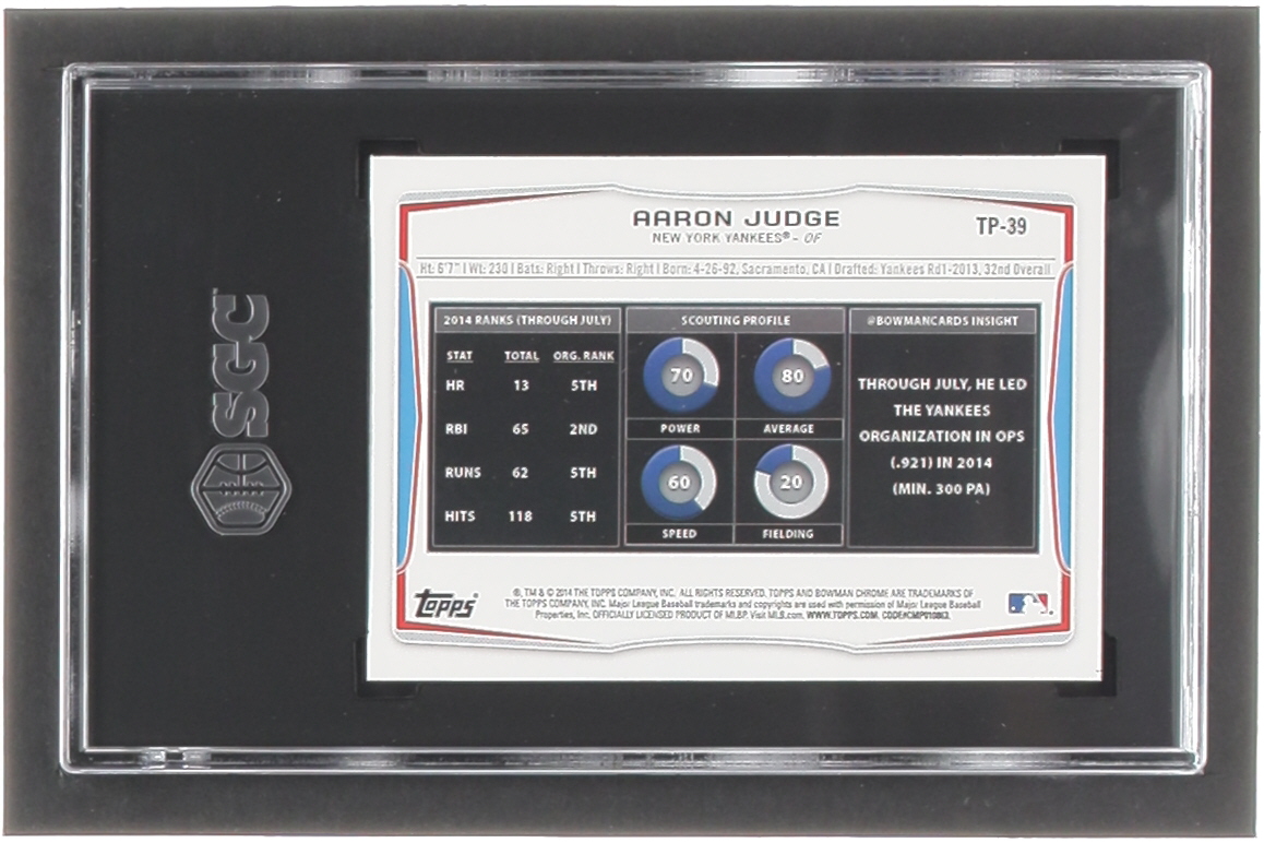 Aaron Judge 2014 Bowman Draft Top Prospects #TP39 RC (SGC 9.5) at PristineAuction.com Aaron Judge 2014 Bowman Draft Top Prospects #TP39 RC (SGC 9.5) at PristineAuction.com