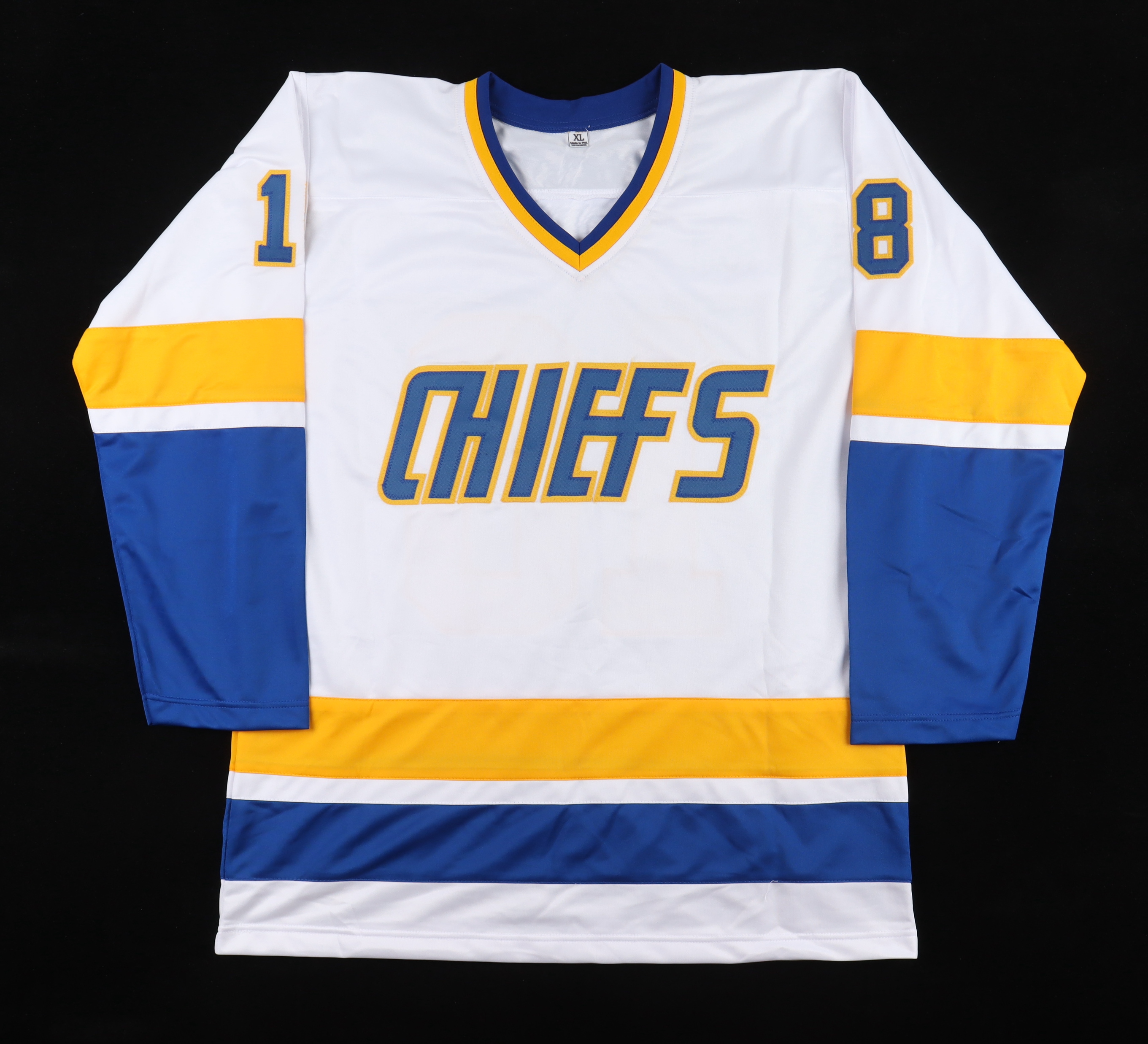 Dave Hanson, Allan F. Nicholls & Jeff Carlson Signed Jersey Inscribed "Old Time Hockey" (Beckett) at PristineAuction.com Dave Hanson, Allan F. Nicholls & Jeff Carlson Signed Jersey Inscribed "Old Time Hockey" (Beckett) at PristineAuction.com