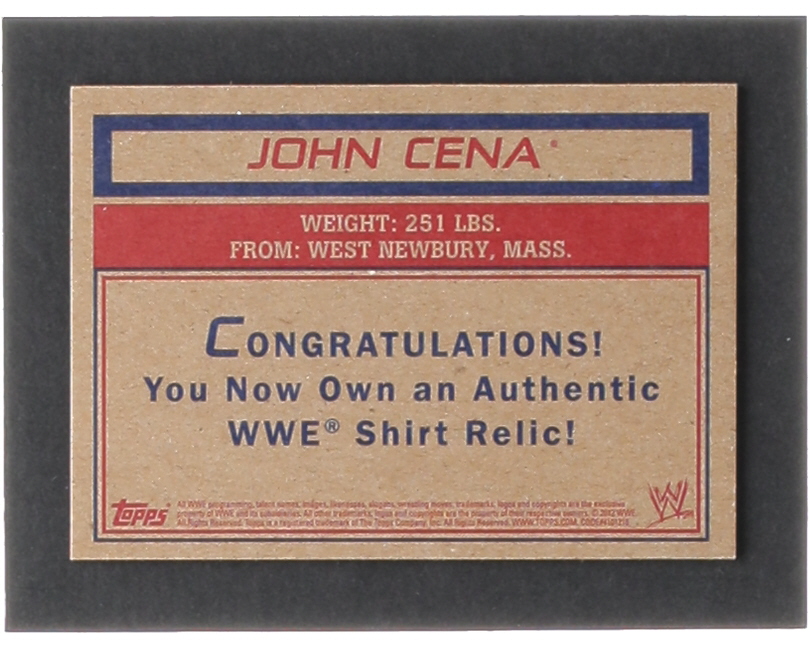 John Cena 2012 Topps Heritage WWE Shirt Relics #NNO at PristineAuction.com John Cena 2012 Topps Heritage WWE Shirt Relics #NNO at PristineAuction.com