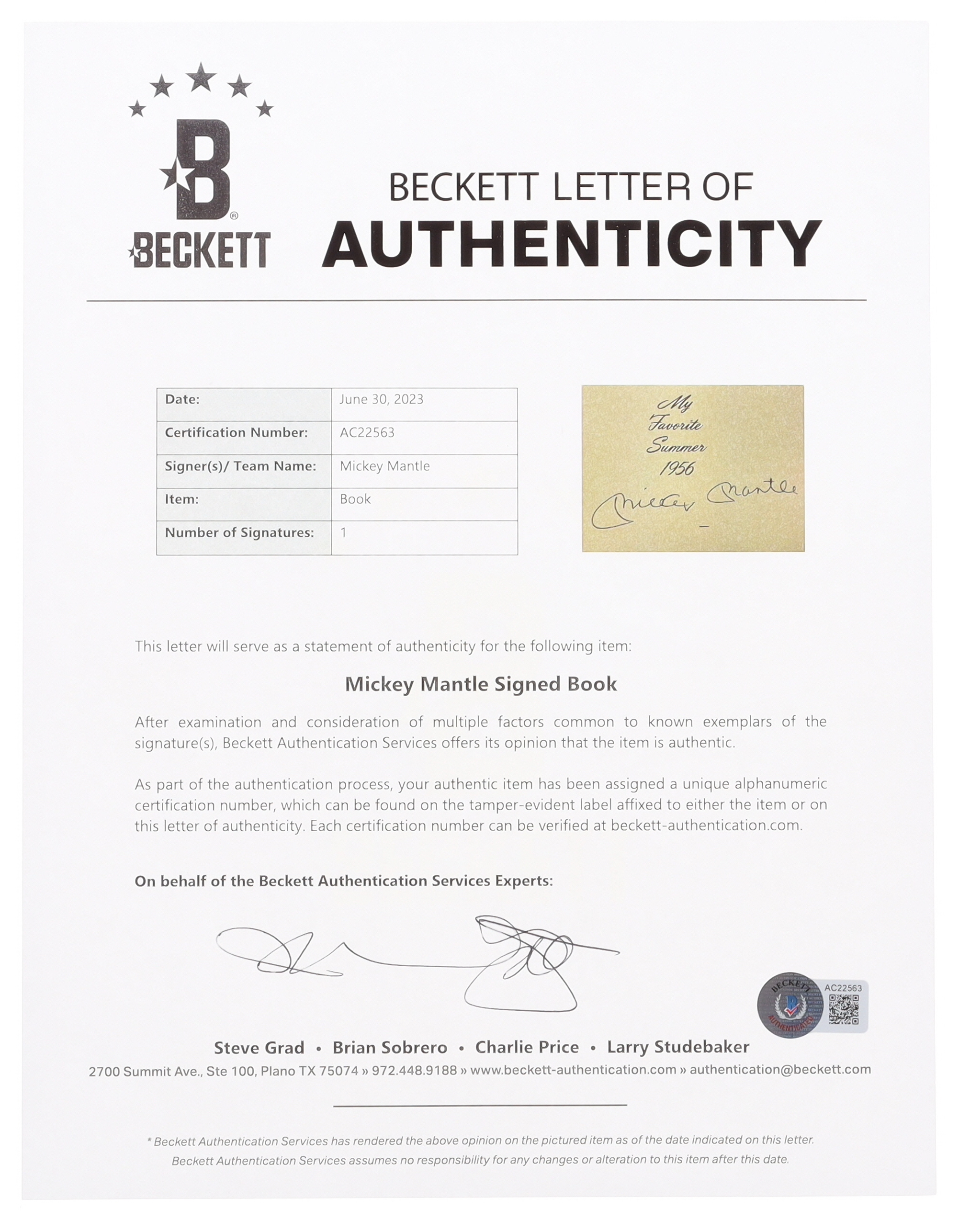 Mickey Mantle Signed "My Favorite Summer 1956" Hardcover Book (Beckett) at PristineAuction.com Mickey Mantle Signed "My Favorite Summer 1956" Hardcover Book (Beckett) at PristineAuction.com