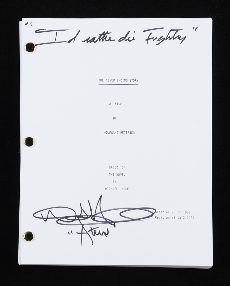 Noah Hathaway Signed "The Neverending Story" Movie Script Inscribed "Atreyu" & "I'd Rather Die Fighting" (ACOA) at PristineAuction.com Noah Hathaway Signed "The Neverending Story" Movie Script Inscribed "Atreyu" & "I'd Rather Die Fighting" (ACOA) at PristineAuction.com
