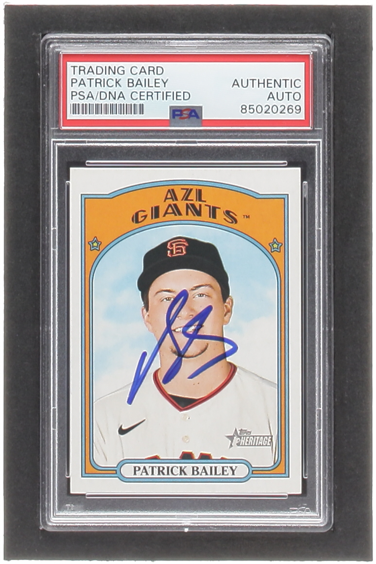 Patrick Bailey Signed 2021 Topps Heritage Minors #80 RC (PSA) at PristineAuction.com Patrick Bailey Signed 2021 Topps Heritage Minors #80 RC (PSA) at PristineAuction.com