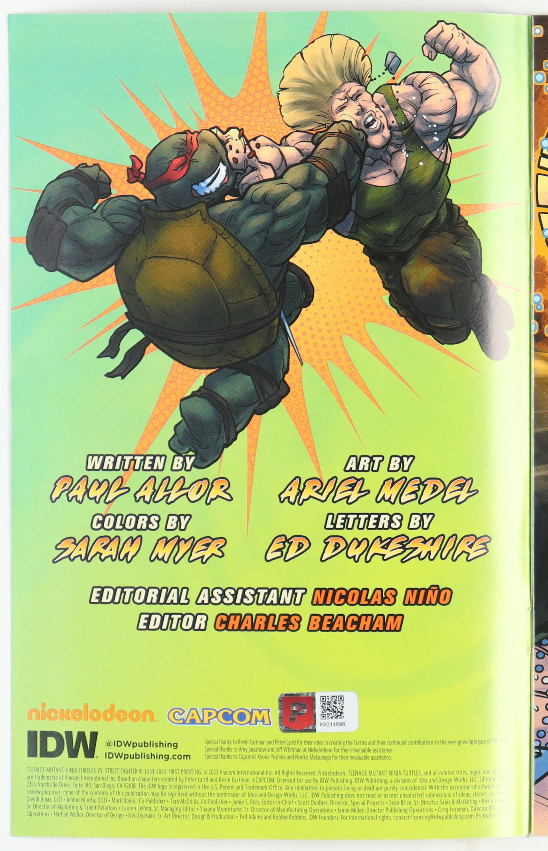 Kevin Eastman Signed "Teenage Mutant Ninja Turtles" Vs. Street Fighter Cover RI - Vincenzo Federici Issue #1 IDW Comic Book (PA) at PristineAuction.com Kevin Eastman Signed "Teenage Mutant Ninja Turtles" Vs. Street Fighter Cover RI - Vincenzo Federici Issue #1 IDW Comic Book (PA) at PristineAuction.com