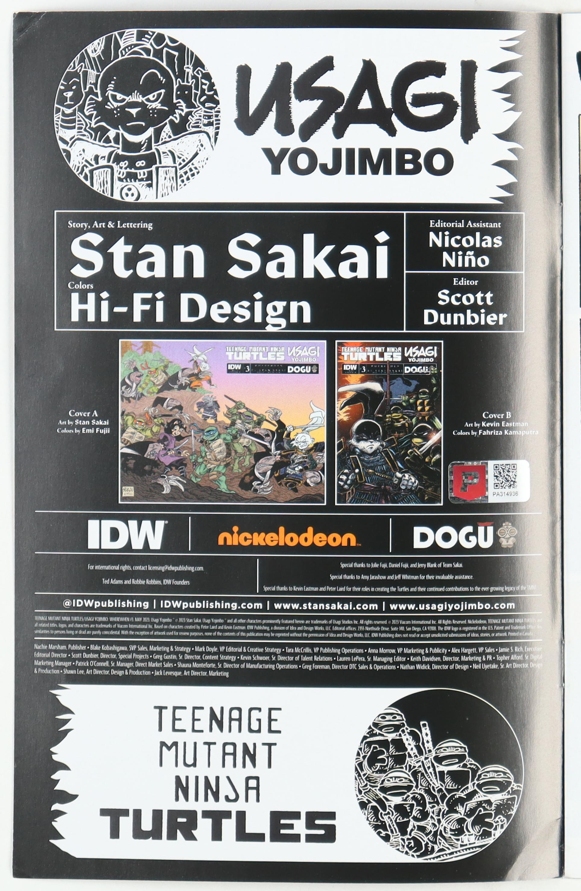 Kevin Eastman Signed "Teenage Mutant Ninja Turtles" USAGI YOJIMBO Cover A Issue #3 IDW Comic Book (PA) at PristineAuction.com Kevin Eastman Signed "Teenage Mutant Ninja Turtles" USAGI YOJIMBO Cover A Issue #3 IDW Comic Book (PA) at PristineAuction.com