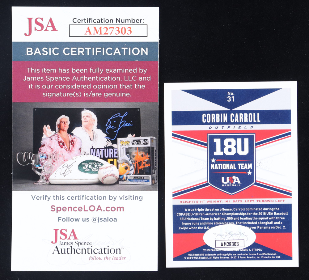 Corbin Carroll Signed 2019 USA Baseball Stars and Stripes #31 (JSA) at PristineAuction.com Corbin Carroll Signed 2019 USA Baseball Stars and Stripes #31 (JSA) at PristineAuction.com