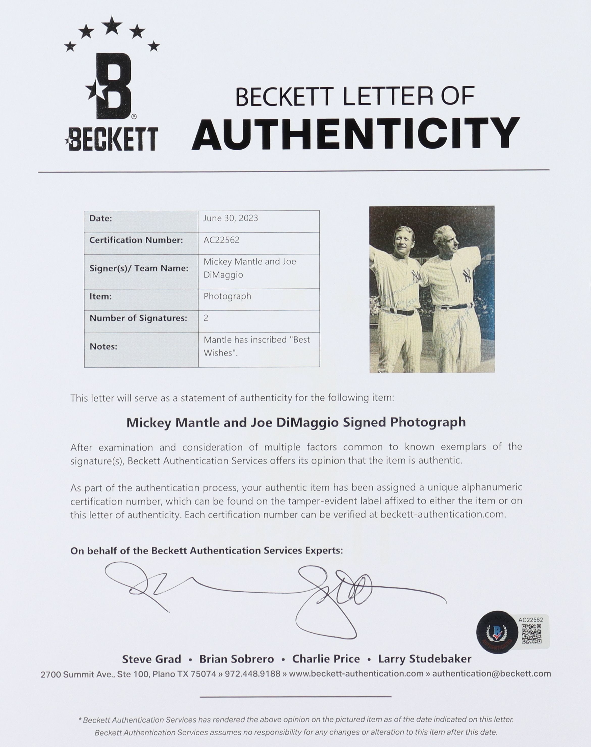 Mickey Mantle & Joe DiMaggio Signed Yankees 8x10 Photo (Beckett) at PristineAuction.com Mickey Mantle & Joe DiMaggio Signed Yankees 8x10 Photo (Beckett) at PristineAuction.com